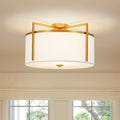 Classic 3 Light White Linen Fabric Drum Cage Flush Mount 20.5In