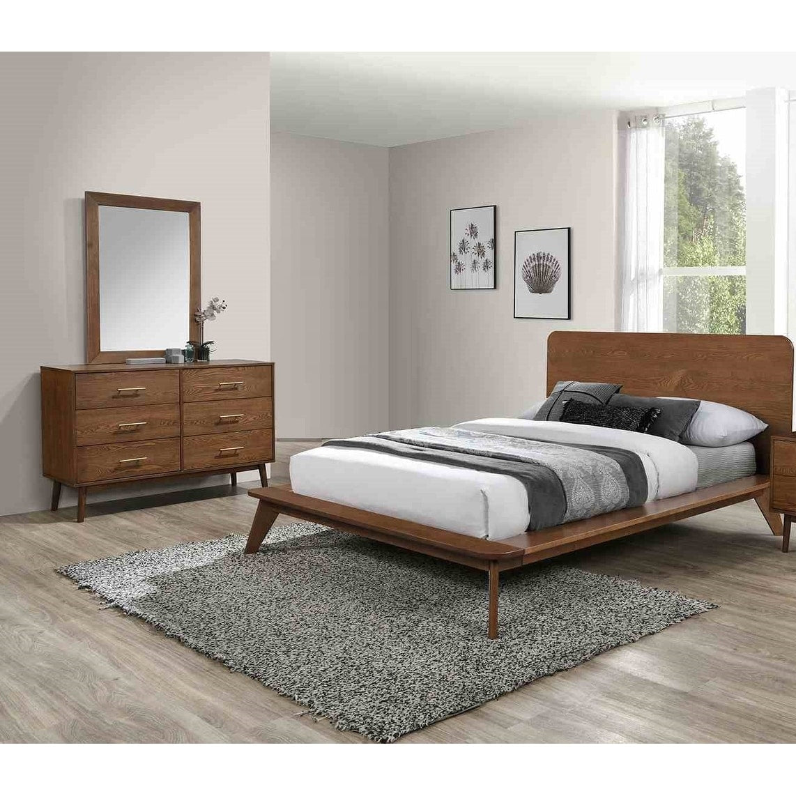 Classic 3 Piece Walnut Finish Wooden Bedroom Furniture Set