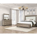 Classic 3Pc Padded Headboard Bed W Bench Dresser Mirror Oak Finish Bedroom Set