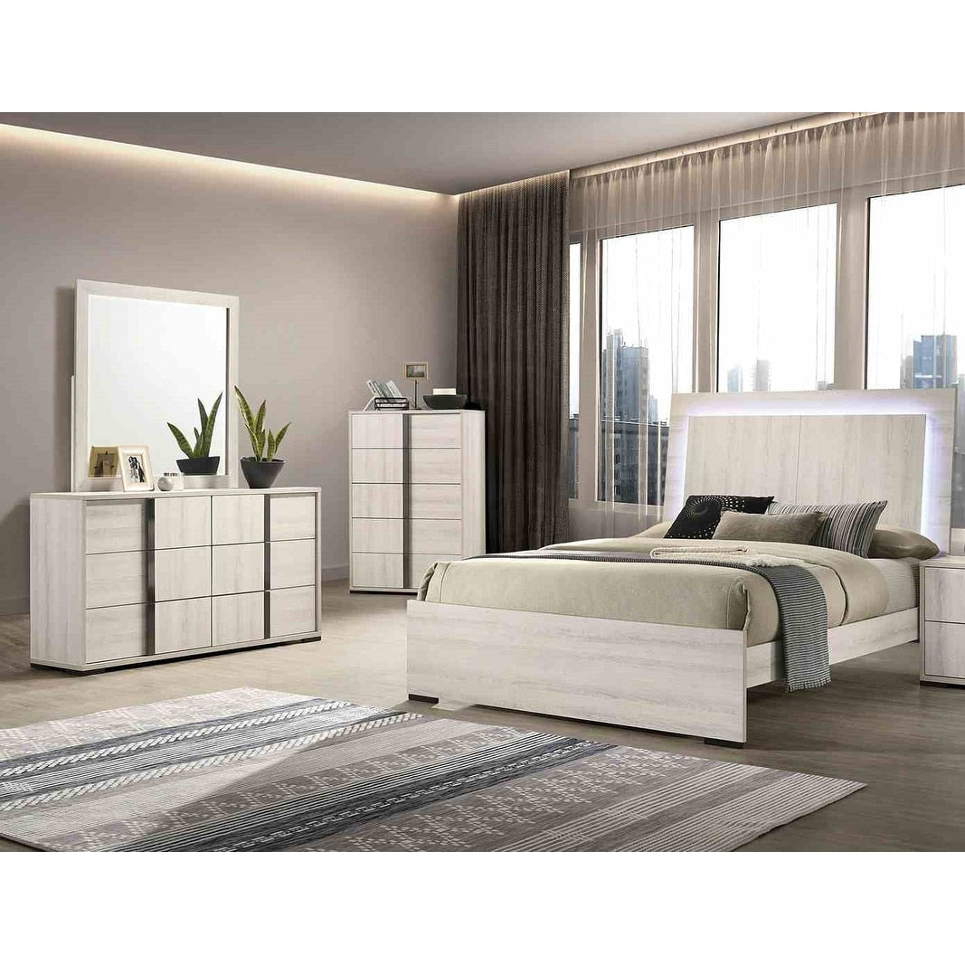 Classic 4 Piece Led Bedroom Furniture Set Antique White Finish