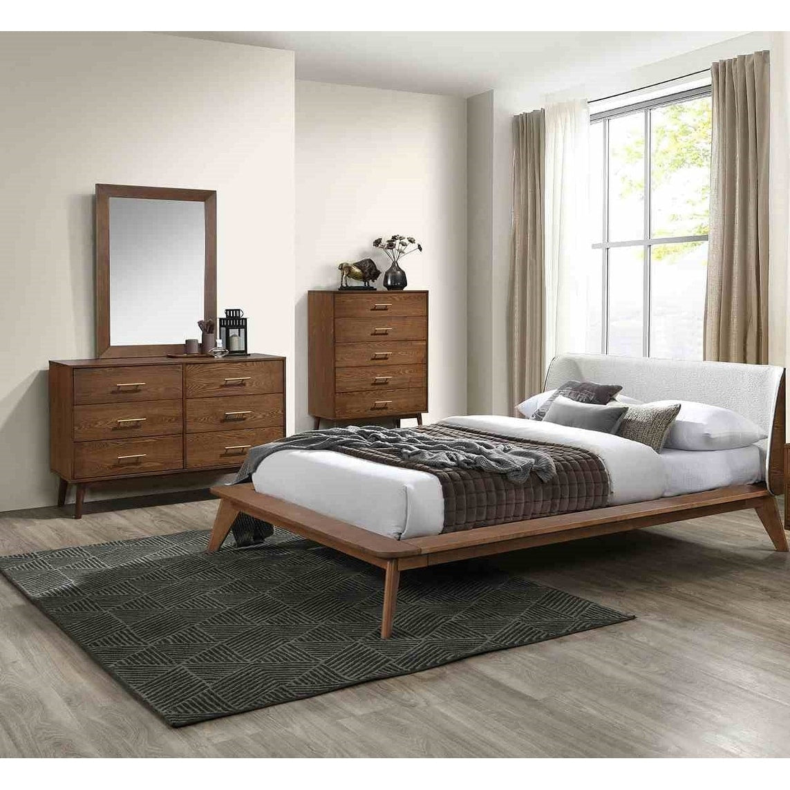 Classic 4 Piece Walnut Finish Wooden Bedroom Furniture Set