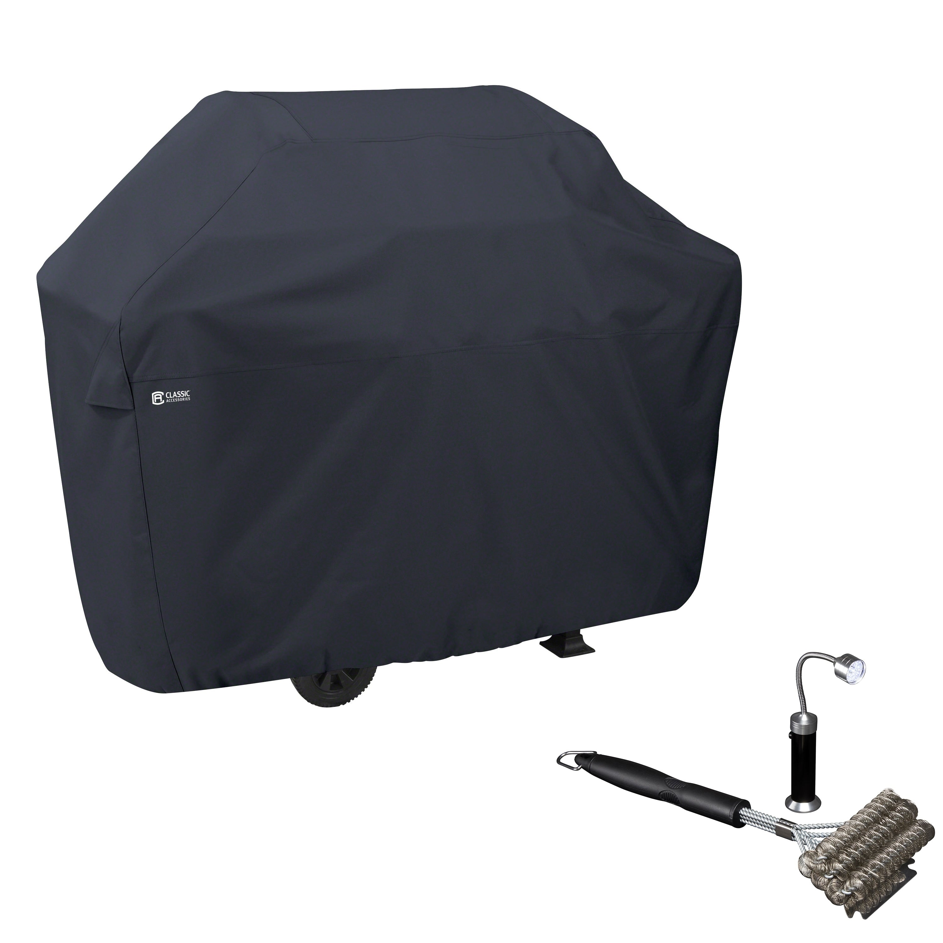 Classic Accessories Bbq Grill Cover With Coiled Grill Brush Magnetic Led Light