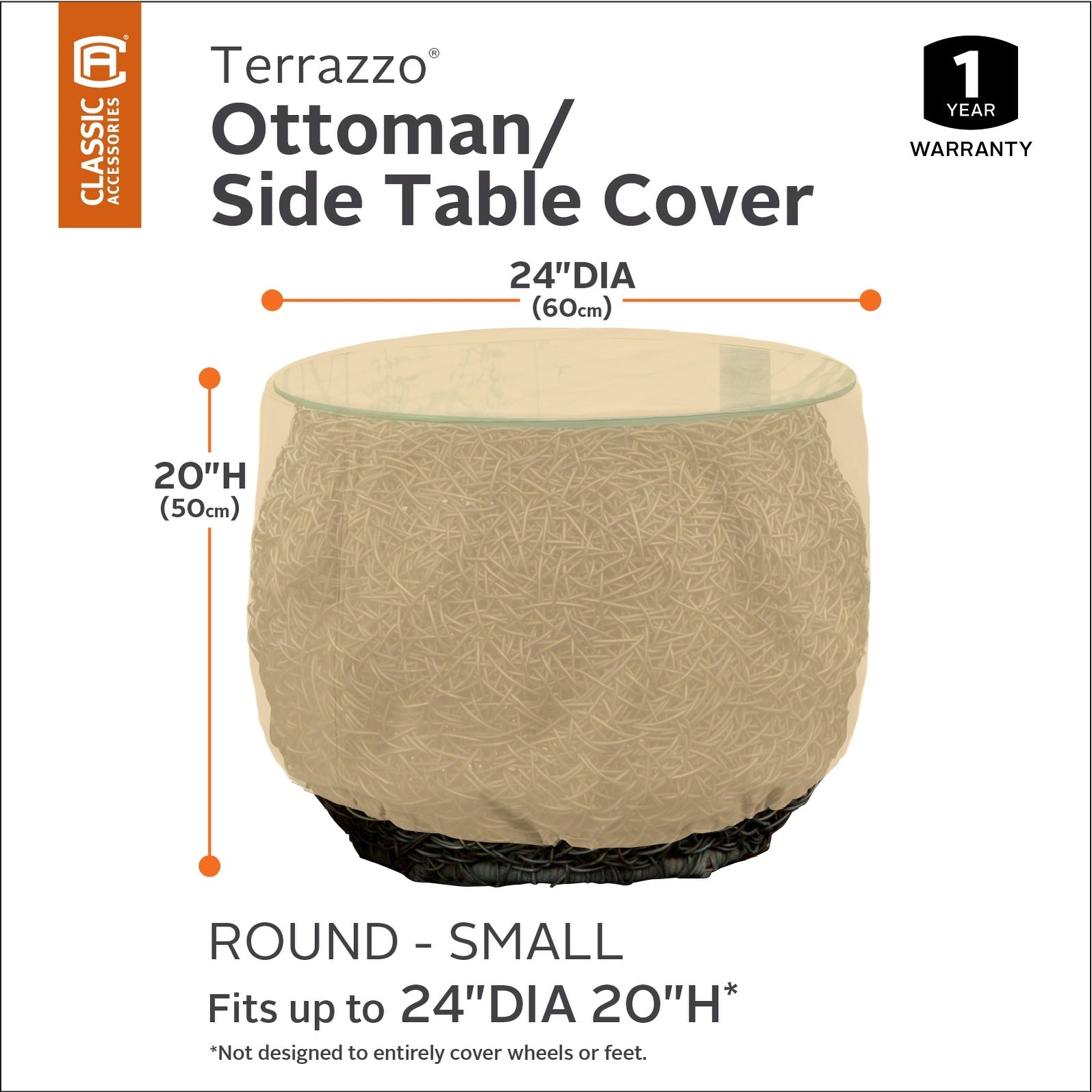 Classic Accessories Terrazzo Water Resistant 24 Inch Round Ottoman Coffee Table Cover