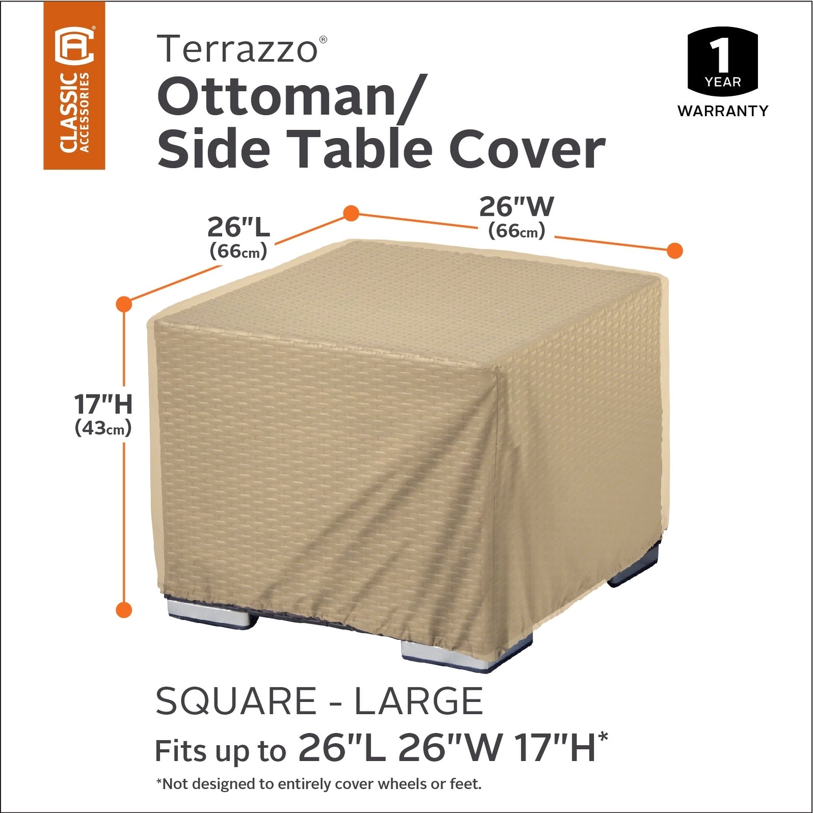 Classic Accessories Terrazzo Water Resistant 26 Inch Square Ottoman Coffee Table Cover
