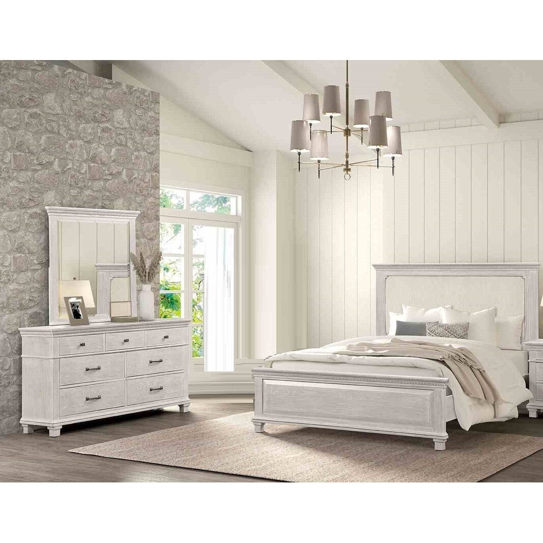 Classic Bed Dresser Mirror 3 Piece Gray Finish Designer Bedroom Set