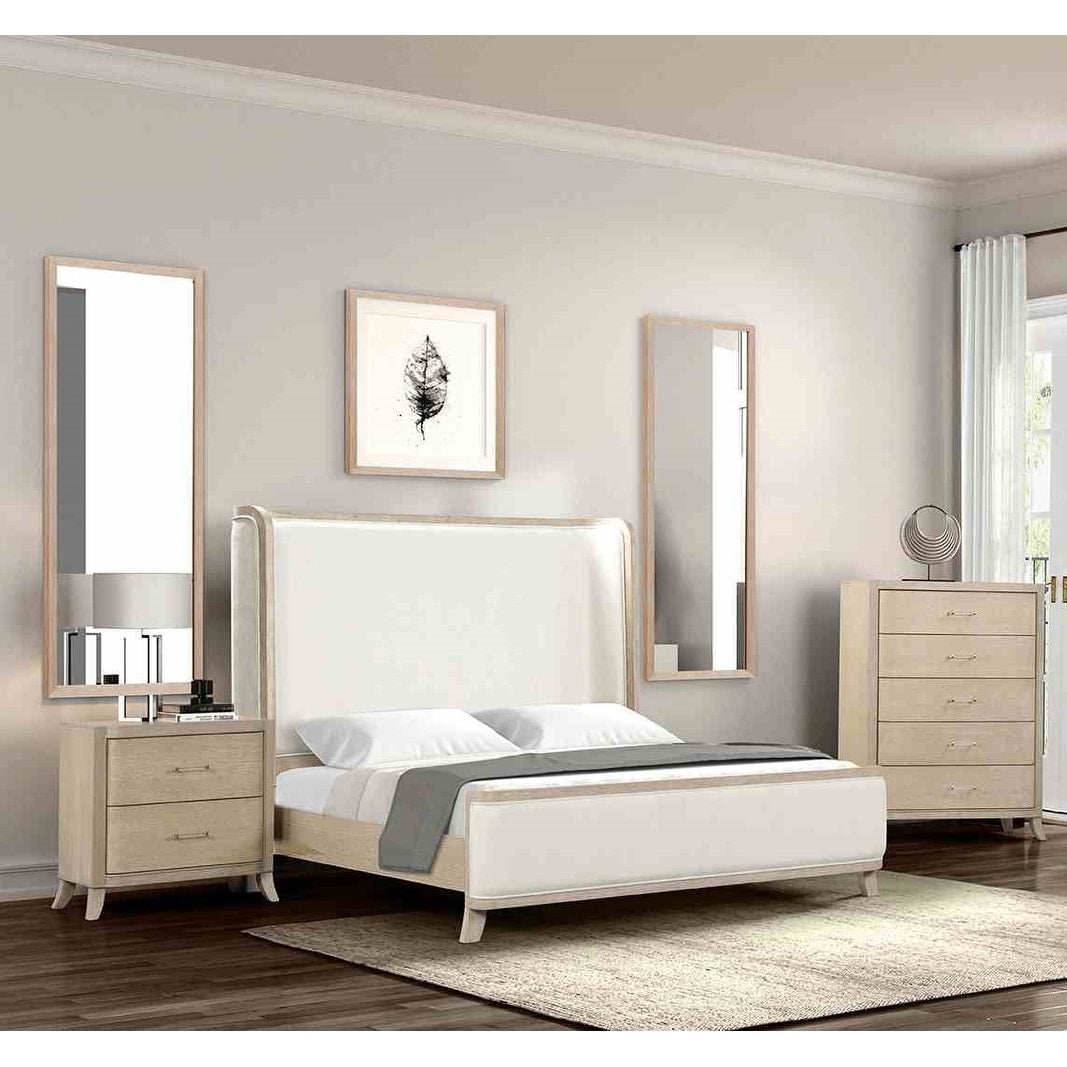 Classic Bedroom Set 3Pc Bed Chest Nightstand W Usb Ports Oak Finish