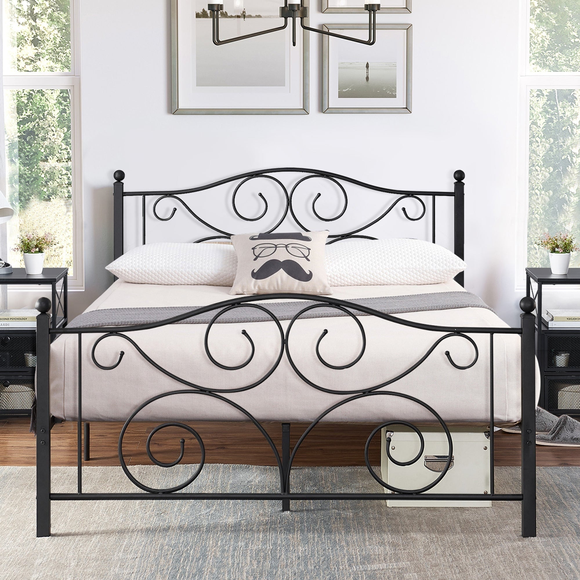 Classic Black Scroll Metal Platform Bed By Vecelo