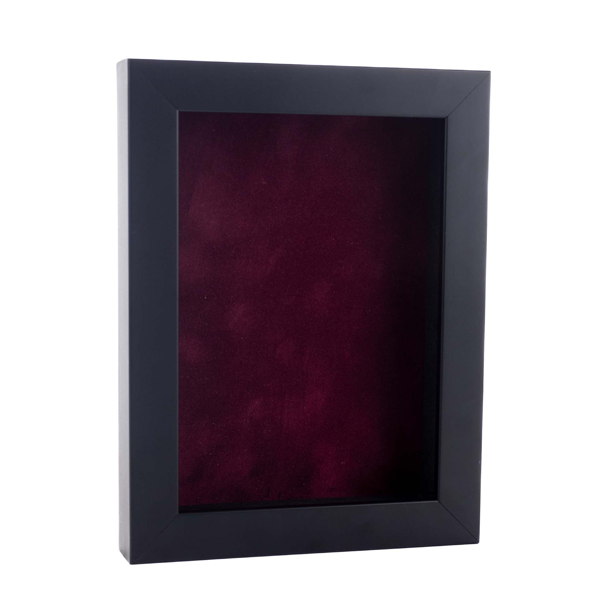 Classic Black Wood Shadown Box Frame With Acrylic Front Dark Red Suede Backing 30 Sizes