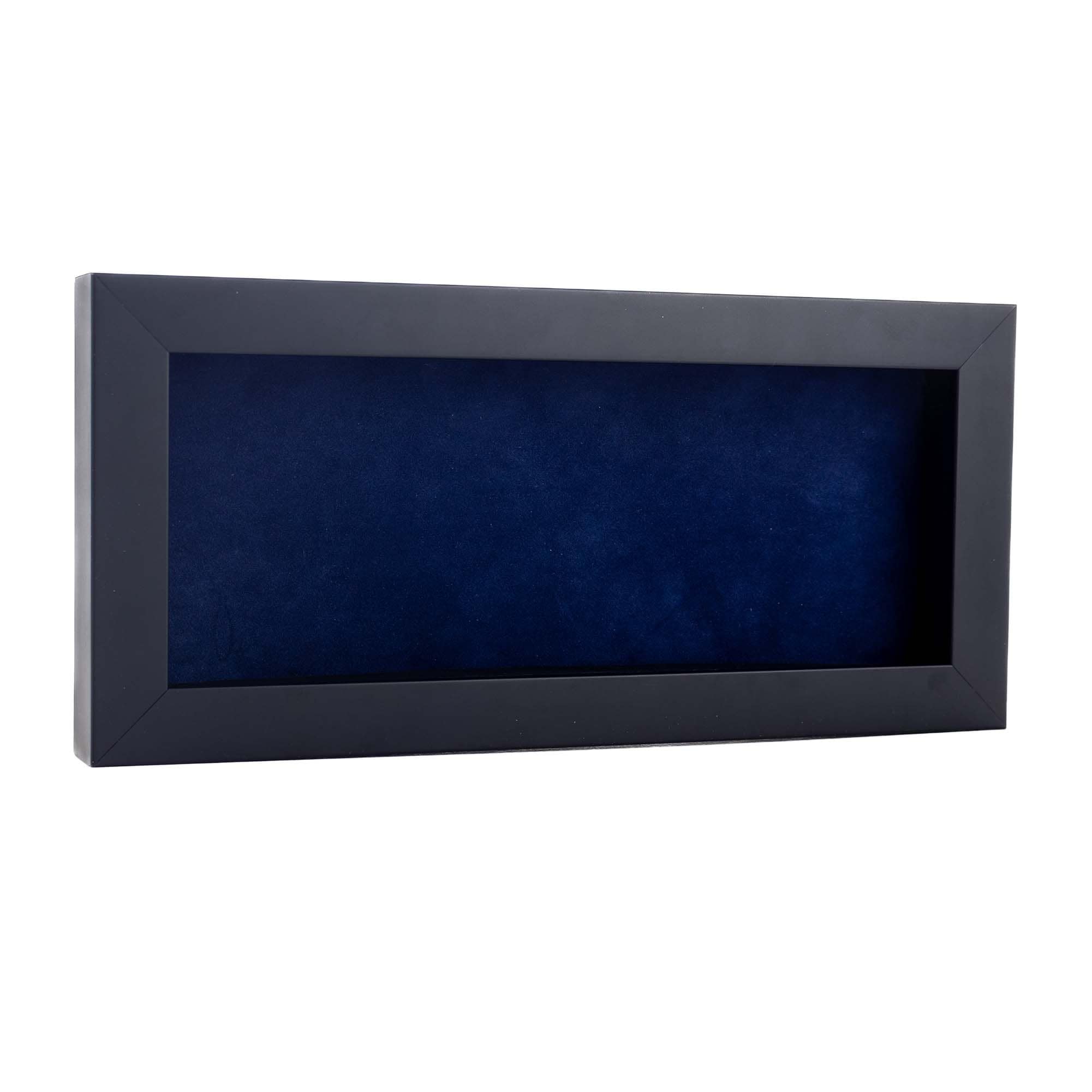 Classic Black Wood Shadown Box Frame With Acrylic Front Navy Blue Suede Backing 30 Sizes