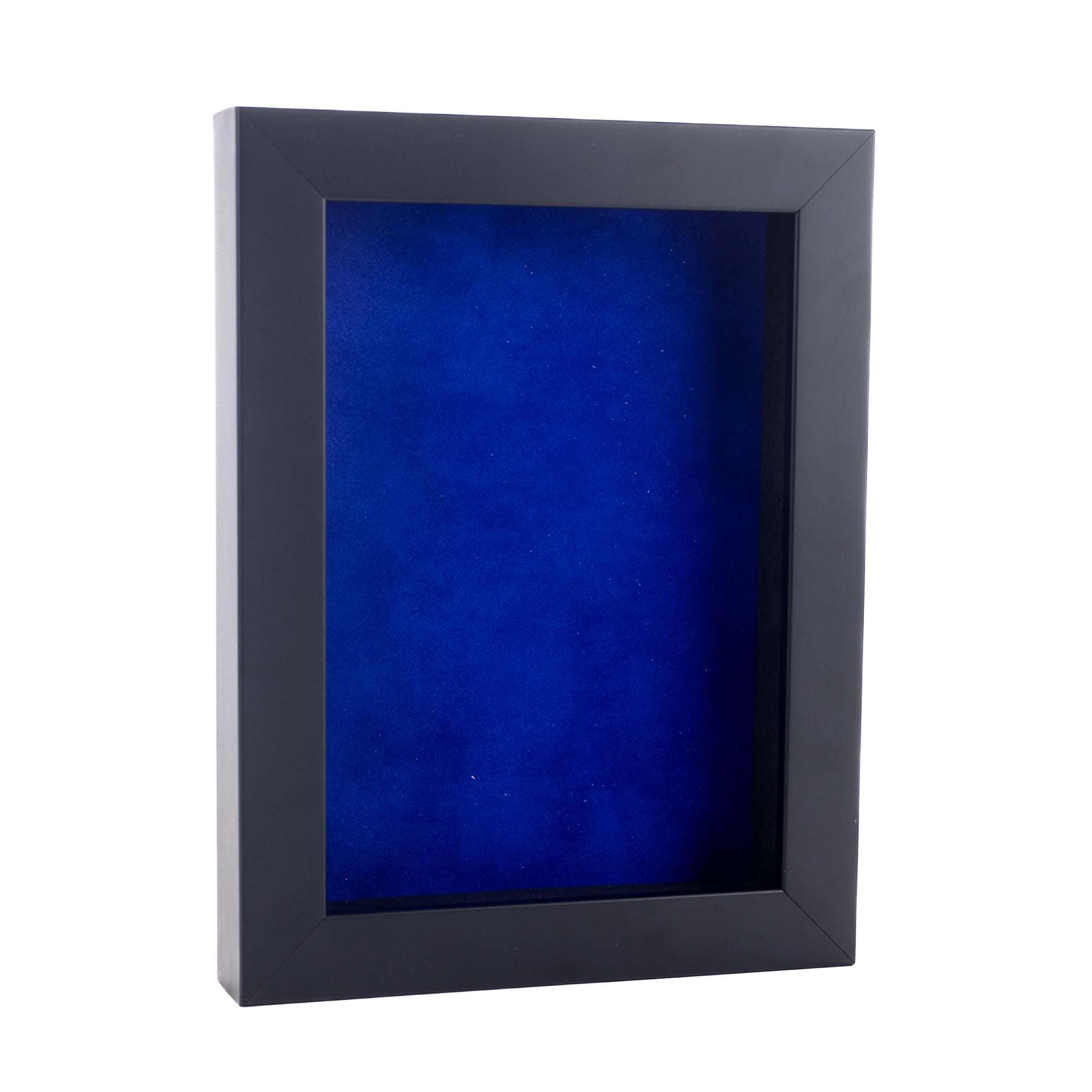 Classic Black Wood Shadown Box Frame With Acrylic Front Royal Blue Suede Backing 30 Sizes