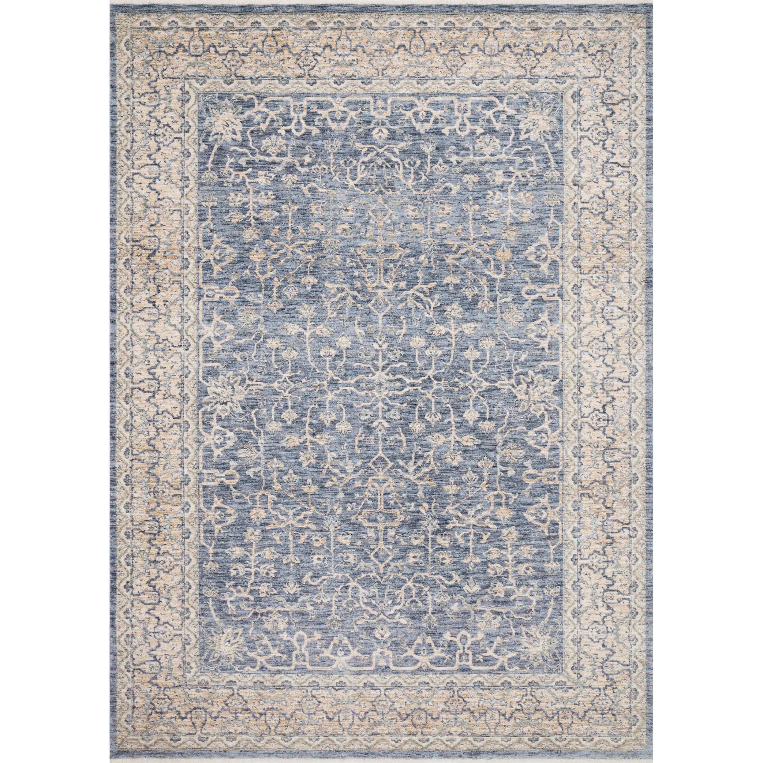 Classic Blue Ivory Ornate Vintage Area Rug 96 X 125