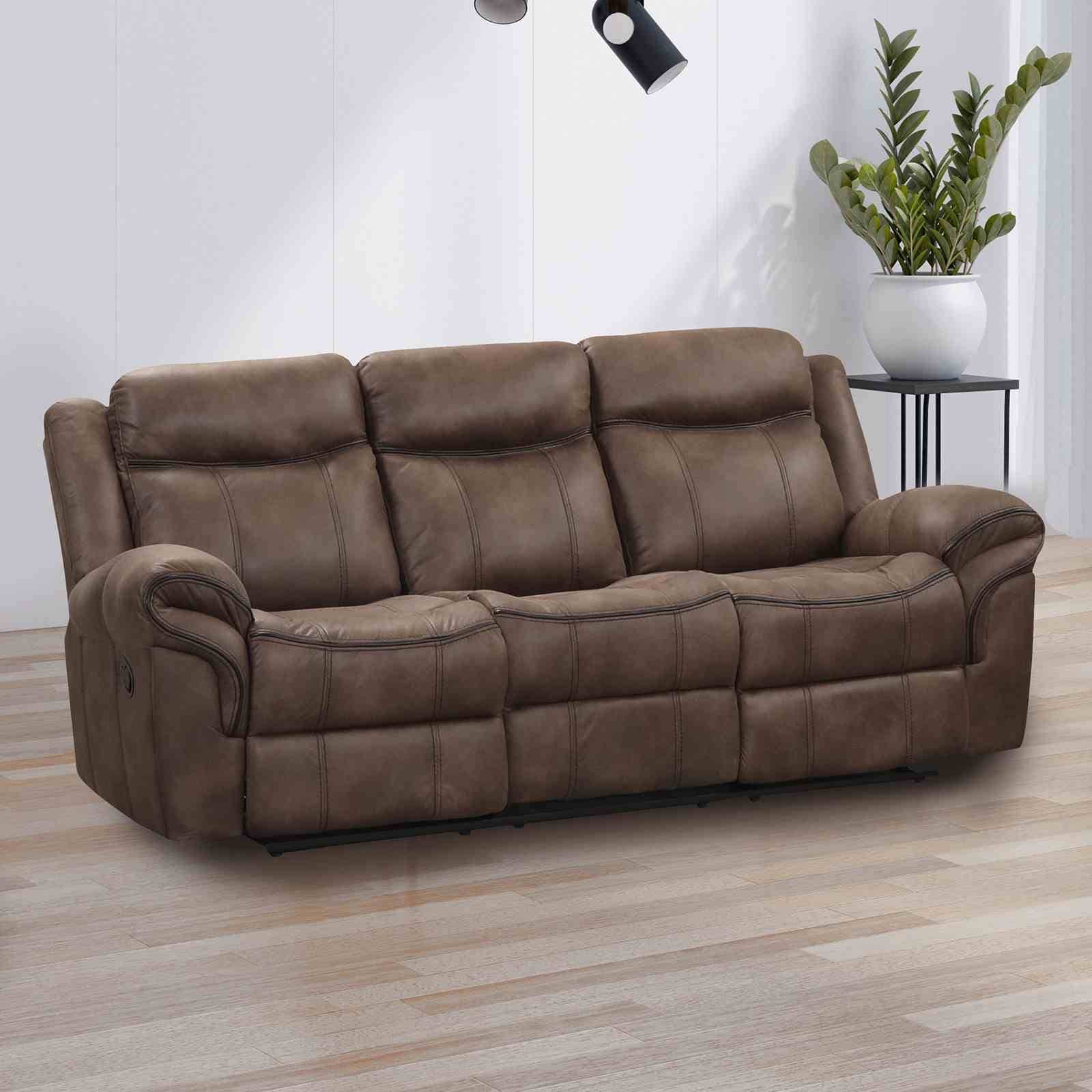 Classic Brown Faux Leather Sofa Recliner Manual 1Pc