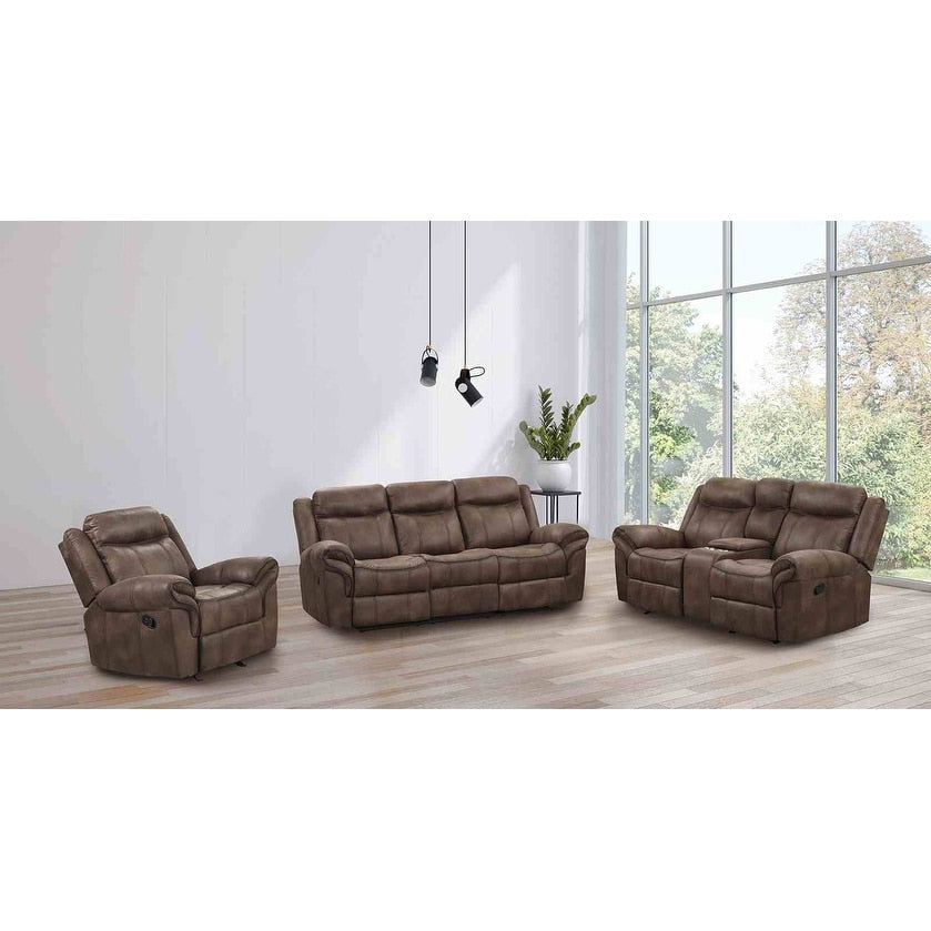 Classic Brown Faux Leatherette Living Room Recliner Sofa Furniture Set