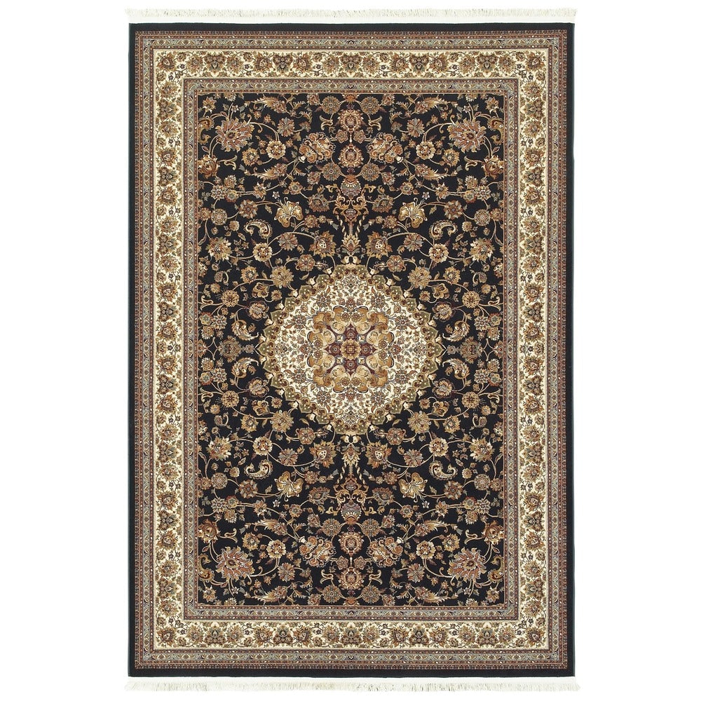 Style Haven Classic Center Medallion Black Ivory Polypropylene Fringe Area Rug 53 X 76 53 X 76