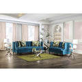 Classic Dark Teal Finish Button Tufted Sofa Set 2Pc Nailhead Trim Solid Wood