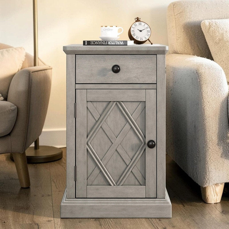 Classic End Table With Charging Station Side Table With Usb Ports Storage For Living Room