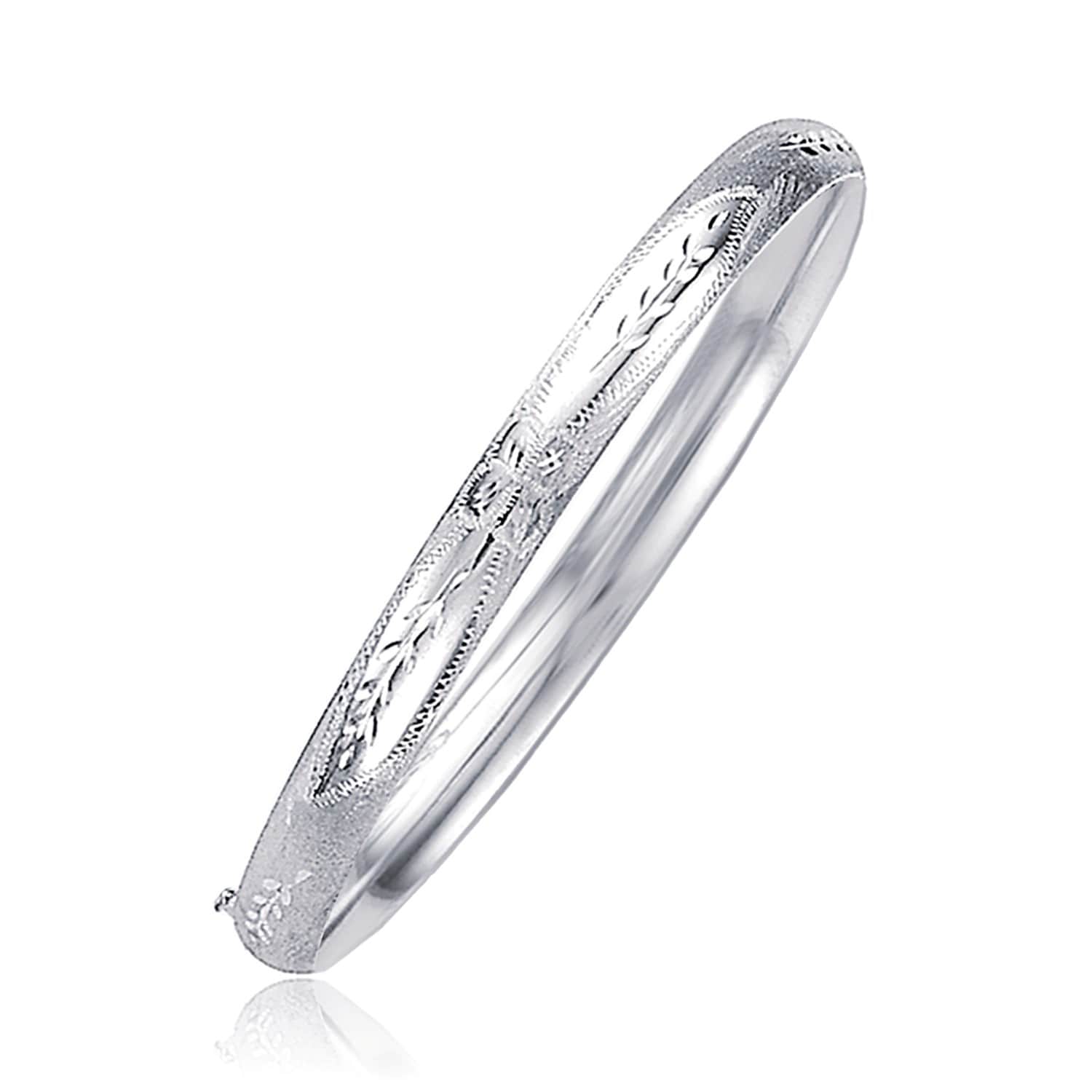 Classic Floral Carved Bangle In 14K White Gold 5.0Mm