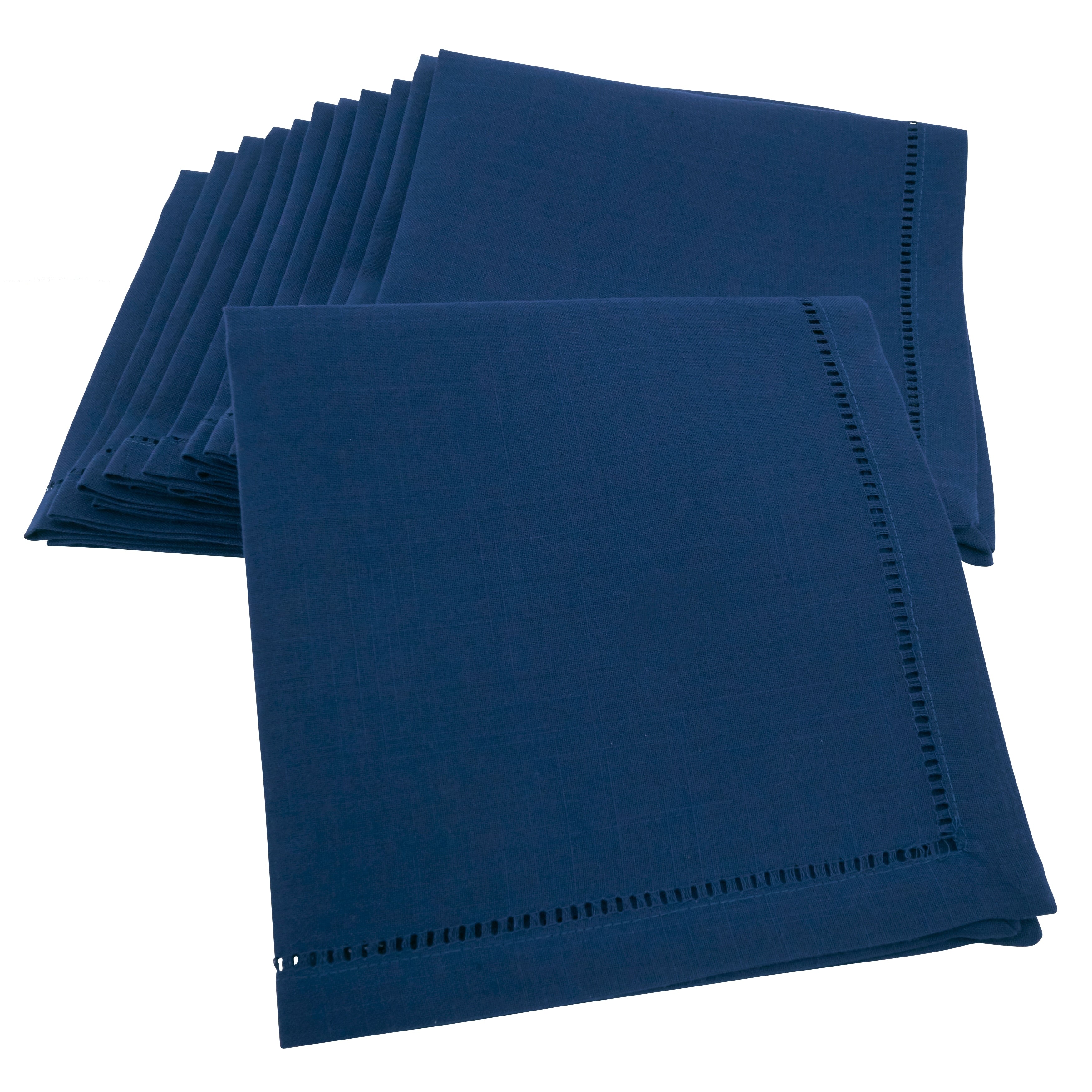 Saro Lifestyle Navy Blue Classic Hemstitch Border Dinner Napkin Set Of 12
