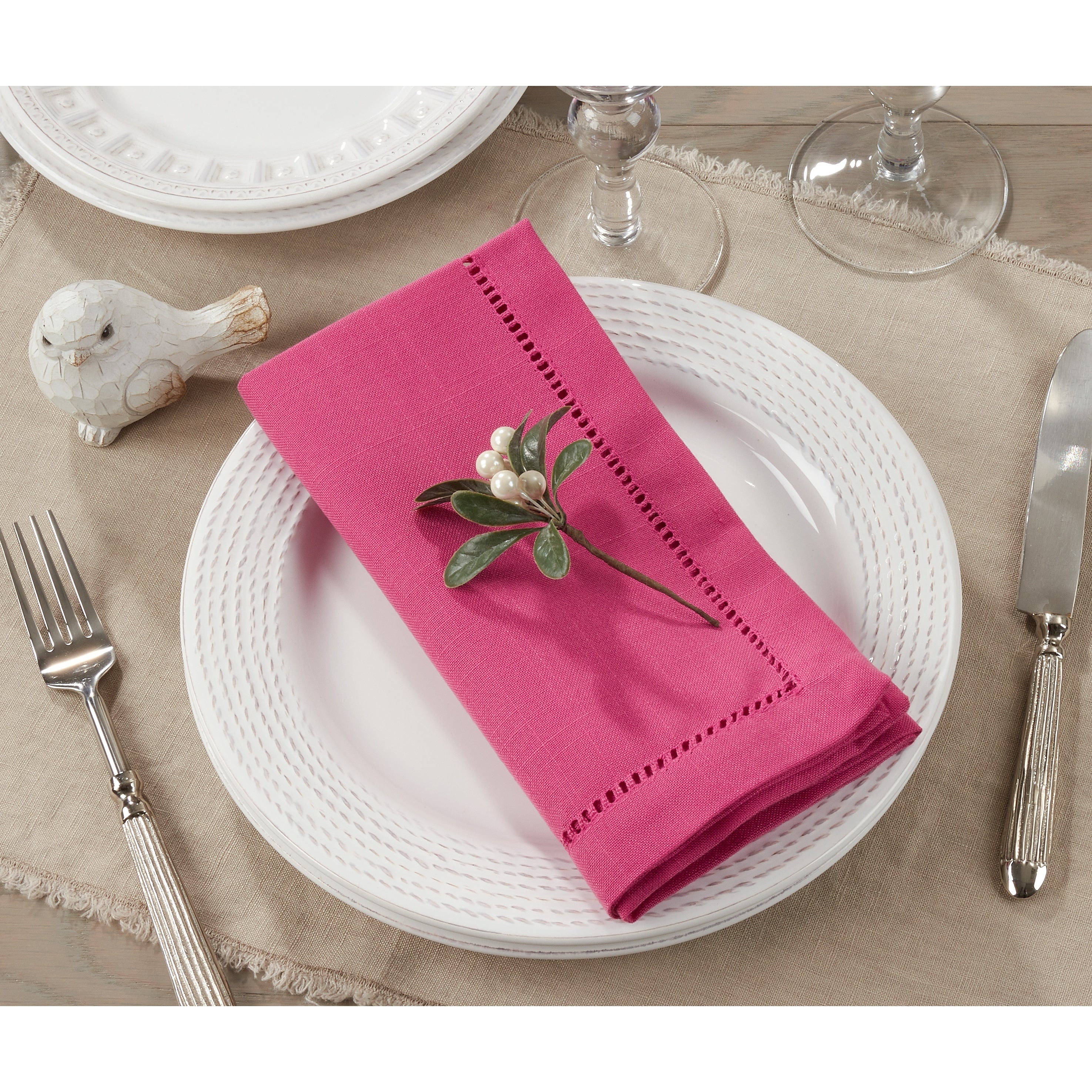 Classic Hemstitch Border Dinner Napkin Set Of 12