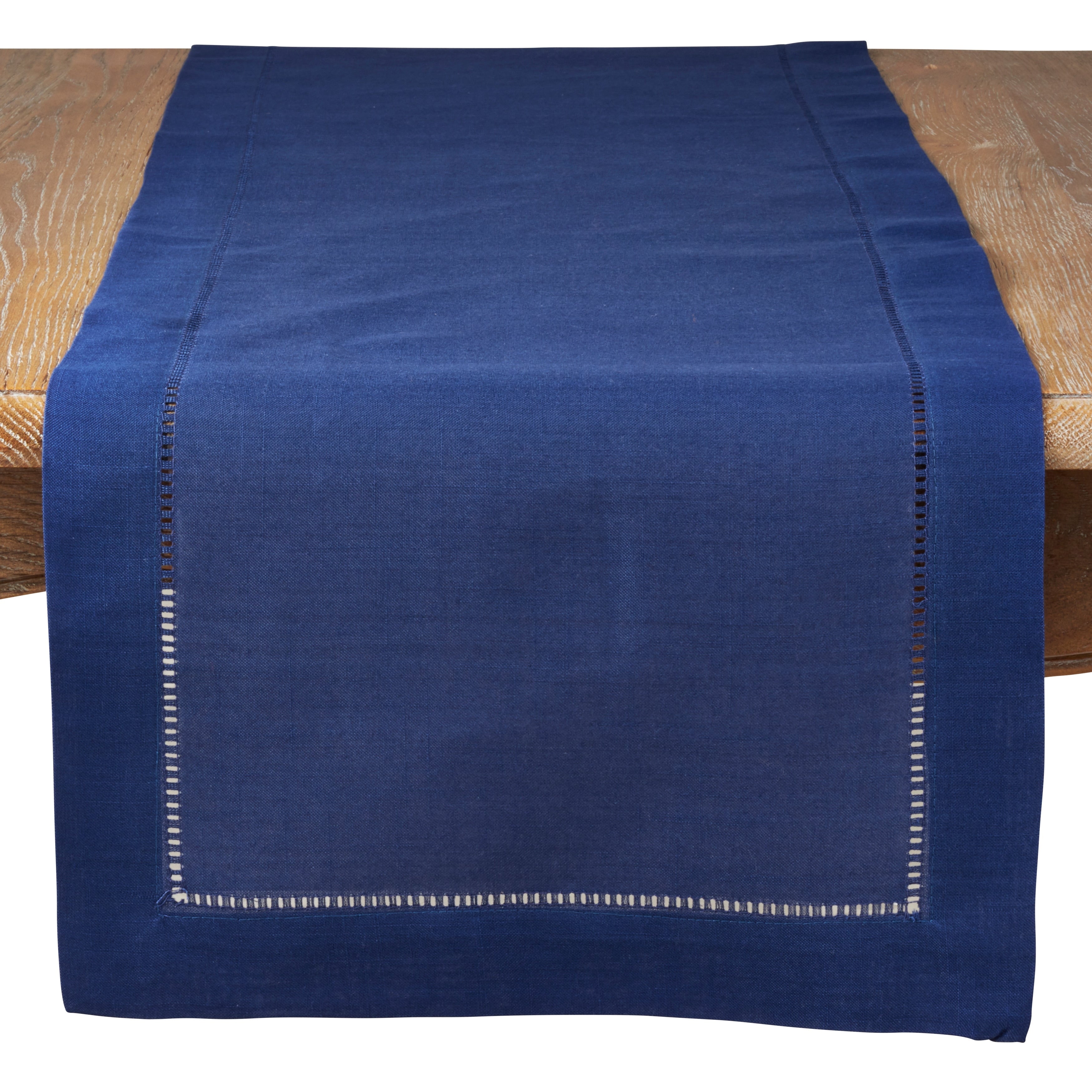 Saro Lifestyle Blue Classic Hemstitch Border Table Runner
