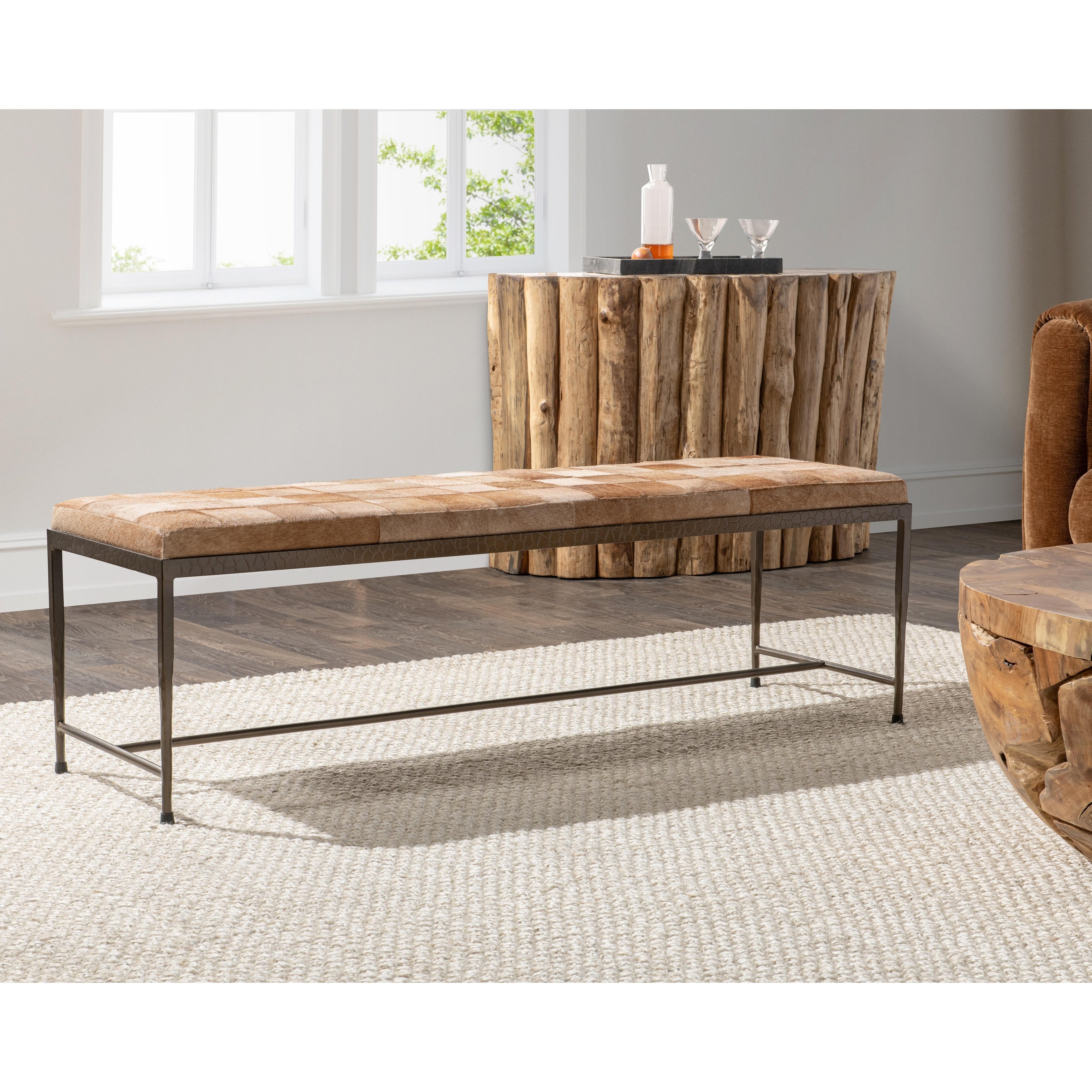 Classic Home Achen Leather Hide Ottoman Bench
