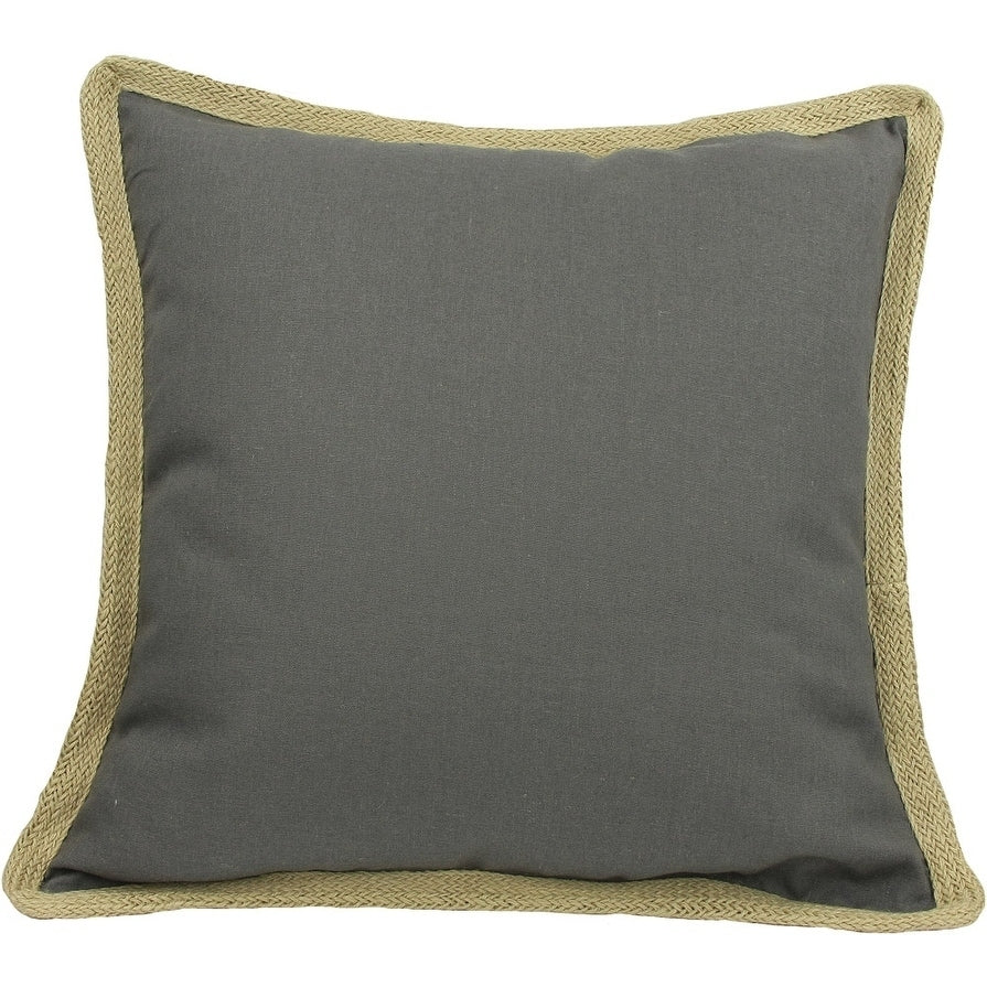Classic Jute Trimmed Solid 20X20 Pillow Feather Charcoal