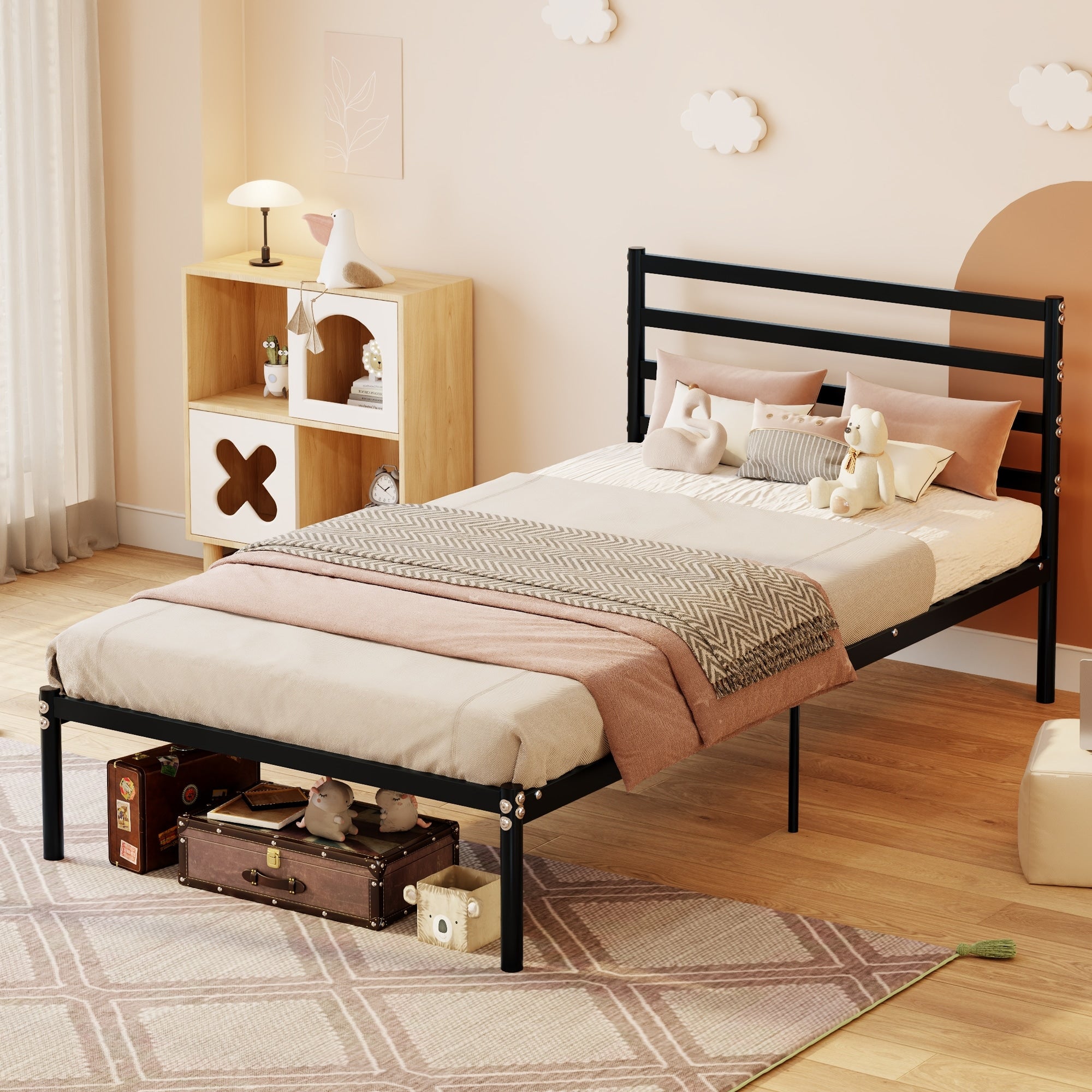 Classic Metal Twin Platform Bed Frame With Under Bed Storage