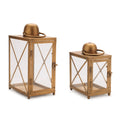 Classic Metal And Glass Crossbar Lantern Set Of 2