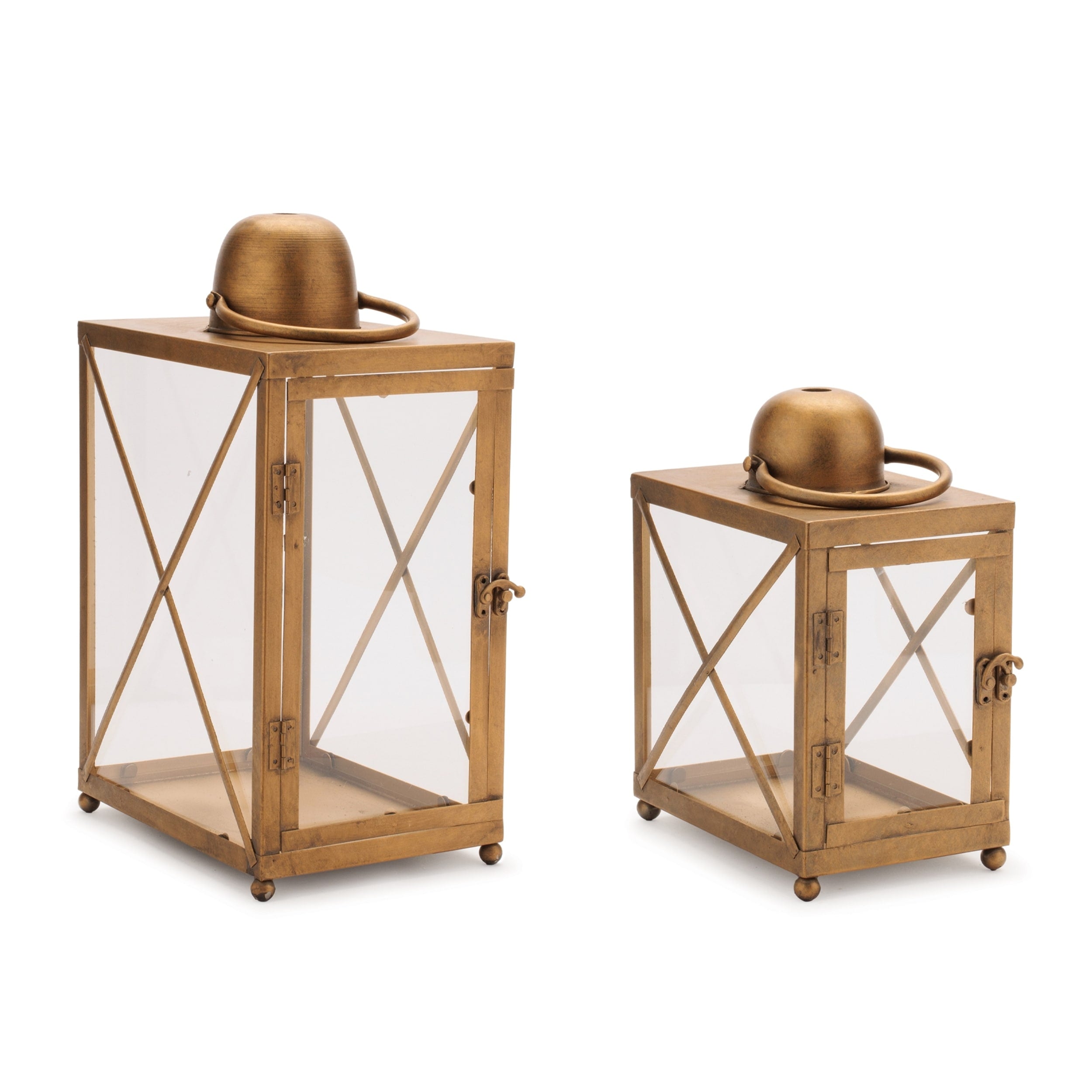 Classic Metal And Glass Crossbar Lantern Set Of 2