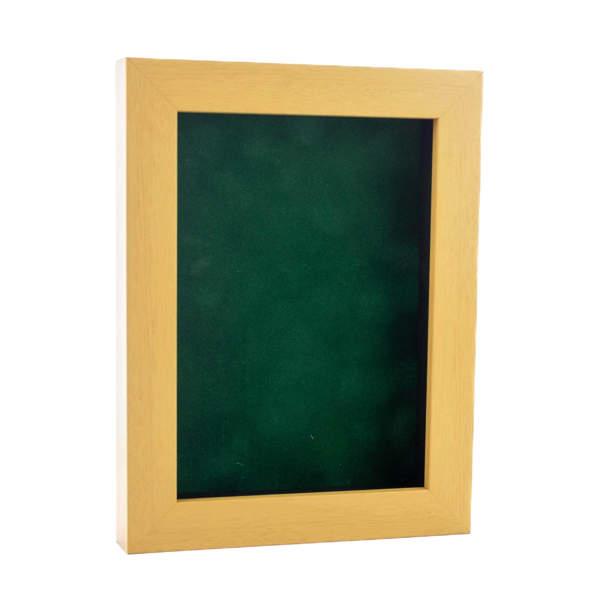 Classic Natural Wood Shadow Box Frame With Acrylic Front Forest Green Suede Backing 30 Sizes