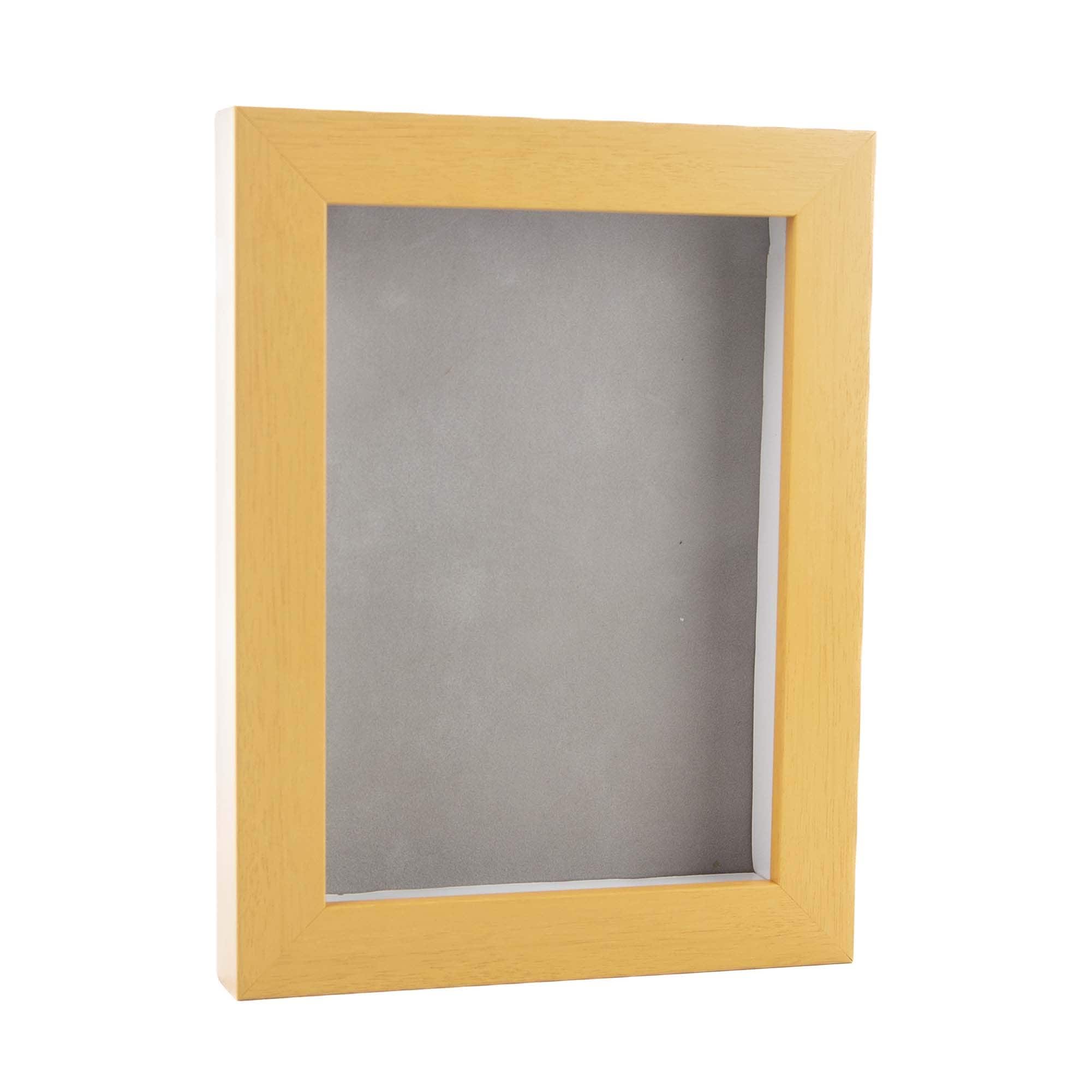 Classic Natural Wood Shadow Box Frame With Acrylic Front Light Brown Suede Backing 30 Sizes