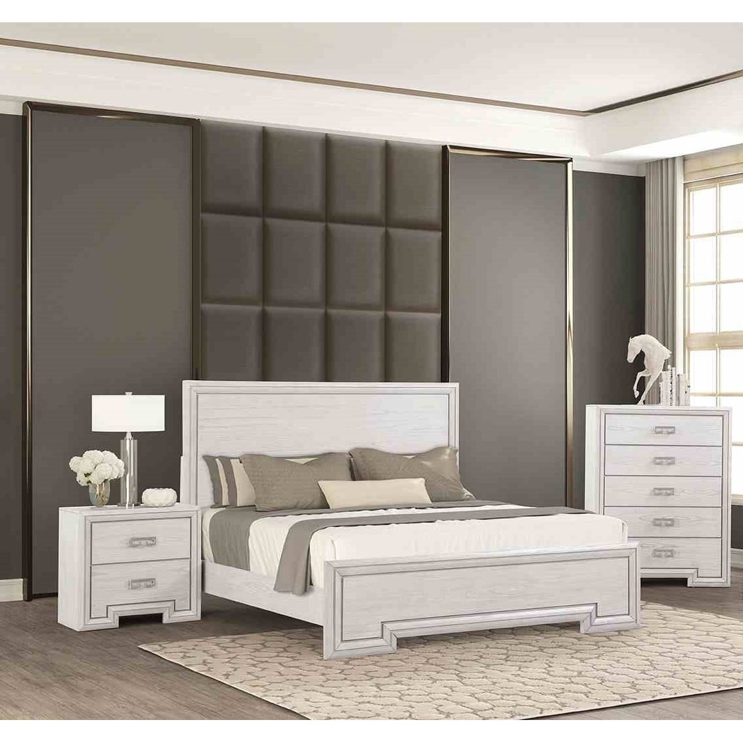 Classic Rustic White Finish 3Pc Solid Wood Bedroom Set