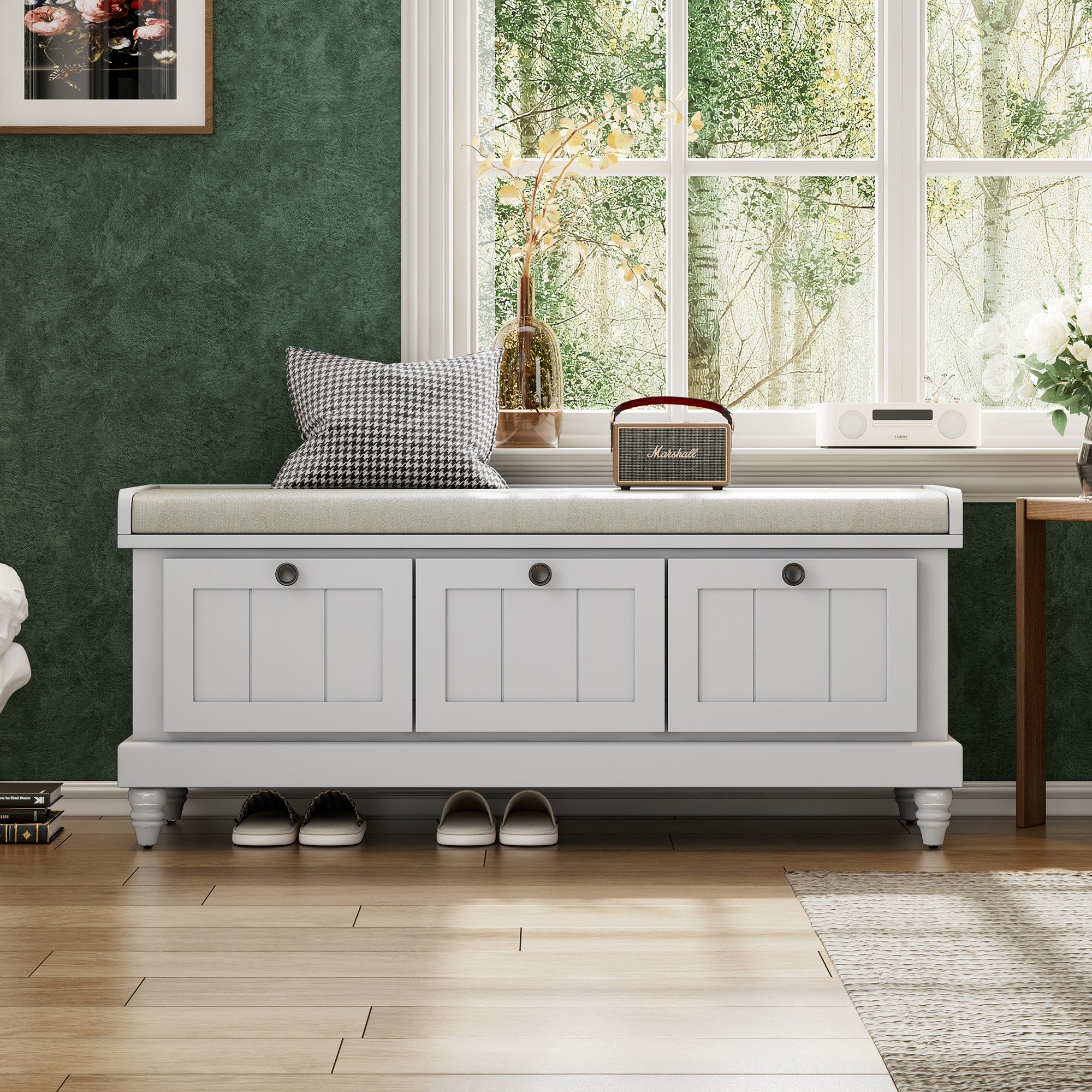 Classic Shoe Bench With Cushion And 3 Drawers Entryway Bench Corridor Bench Window Bench Vanity Bench