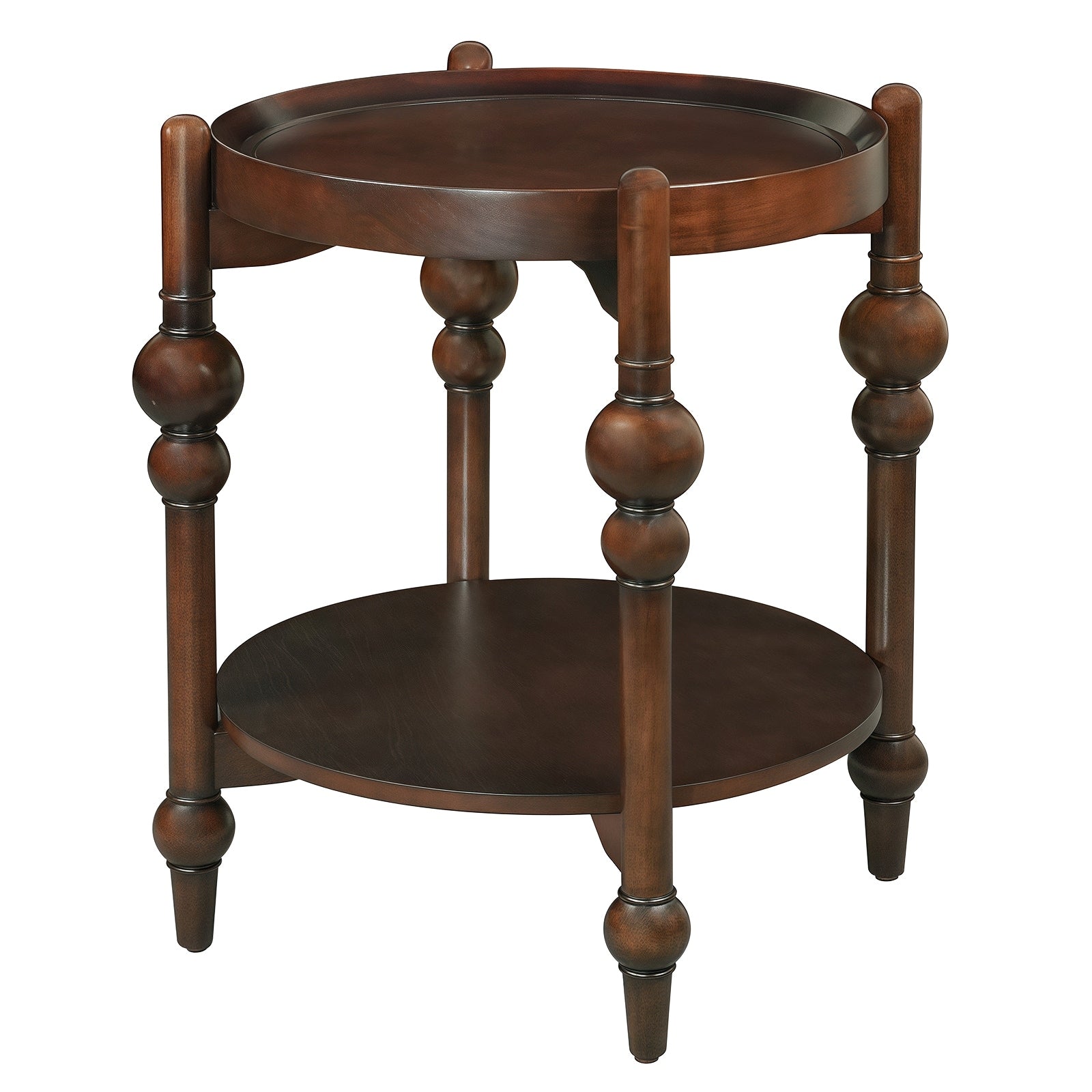 Classic Solid Wood Round Side Table With Functional Lower Shelf