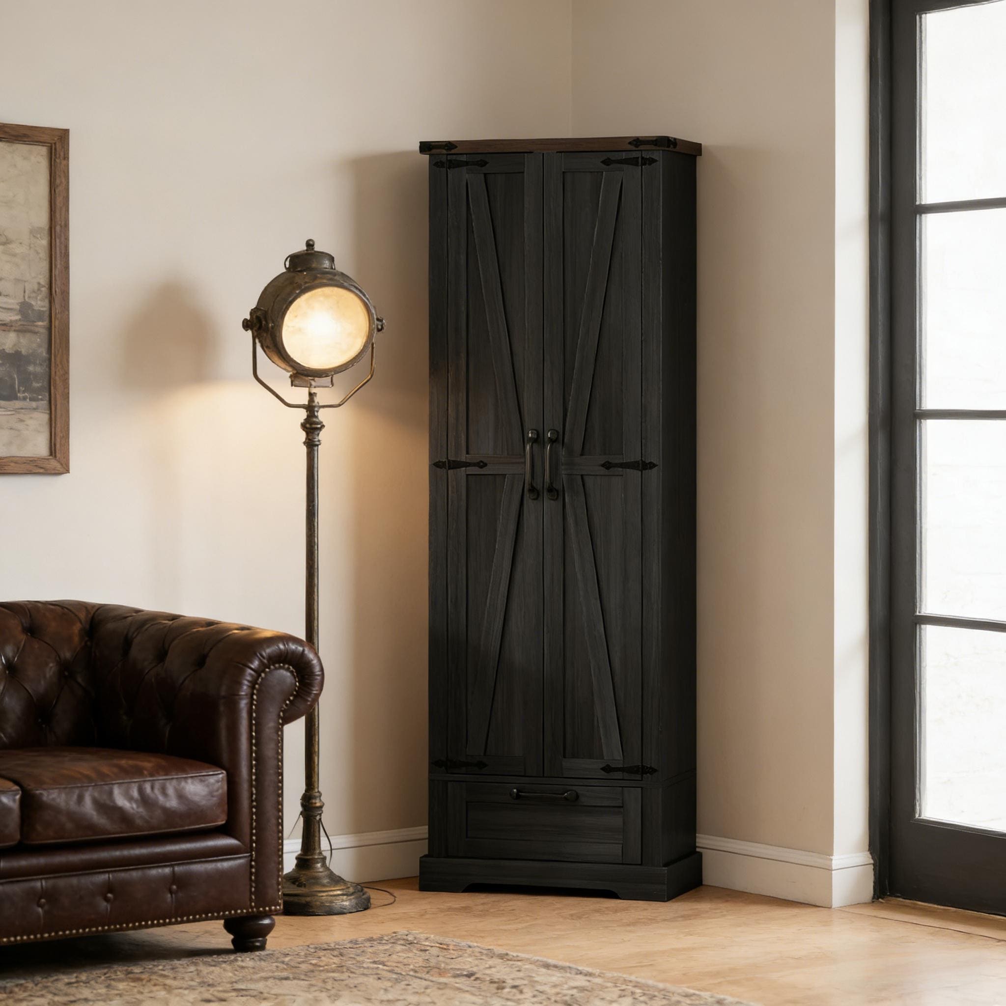 Classic Storage Cabinet Pantry Cabinet With Drawer Black Oak Hallway Cabinet Side Cabinet Base Cabinet