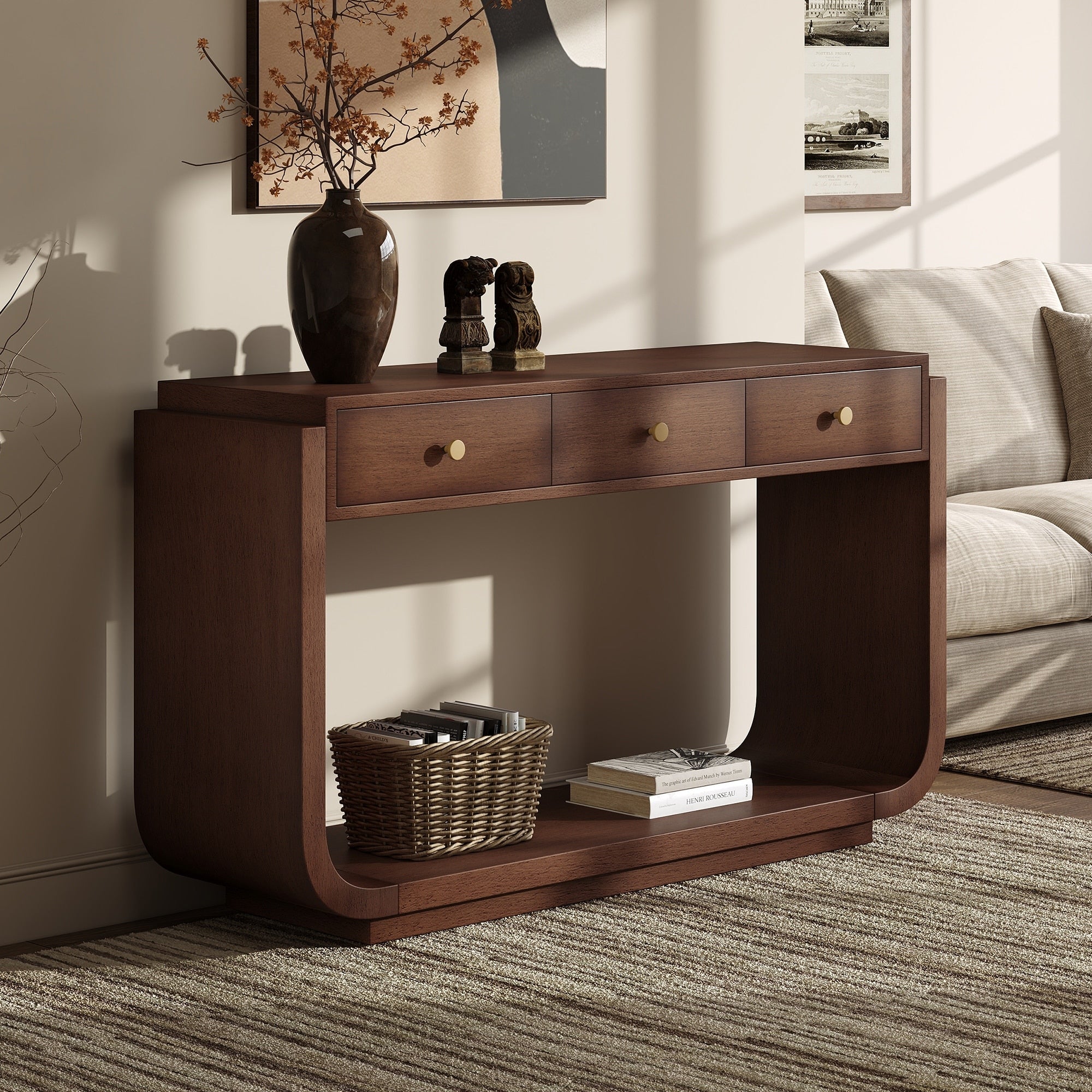 Classic Style Console Table 3 Storage Drawers Display Shelf Curved Legs Painted Finish Entryway Hallway Living Room