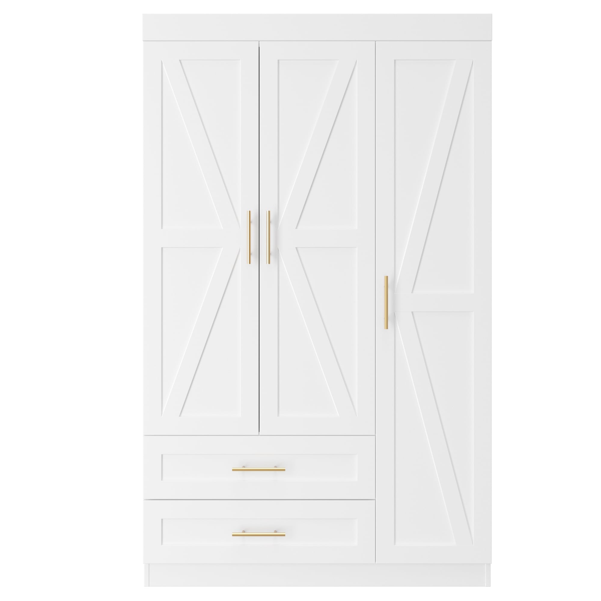 Classic Three Door Wardrobe Wood Bedroom Armoire With Hanging Rod And Shelves Spacious Storage Closet Modern Farmhouse Design