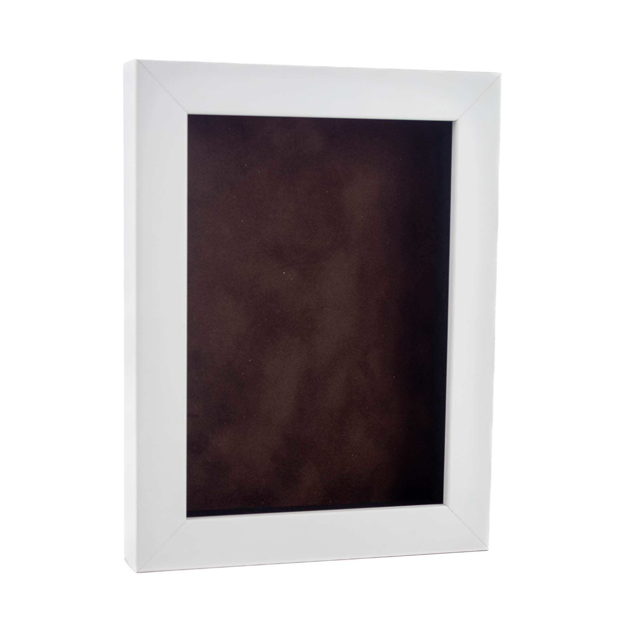 Classic White Wood Shadown Box Frame With Acrylic Front Brown Suede Backing 30 Sizes