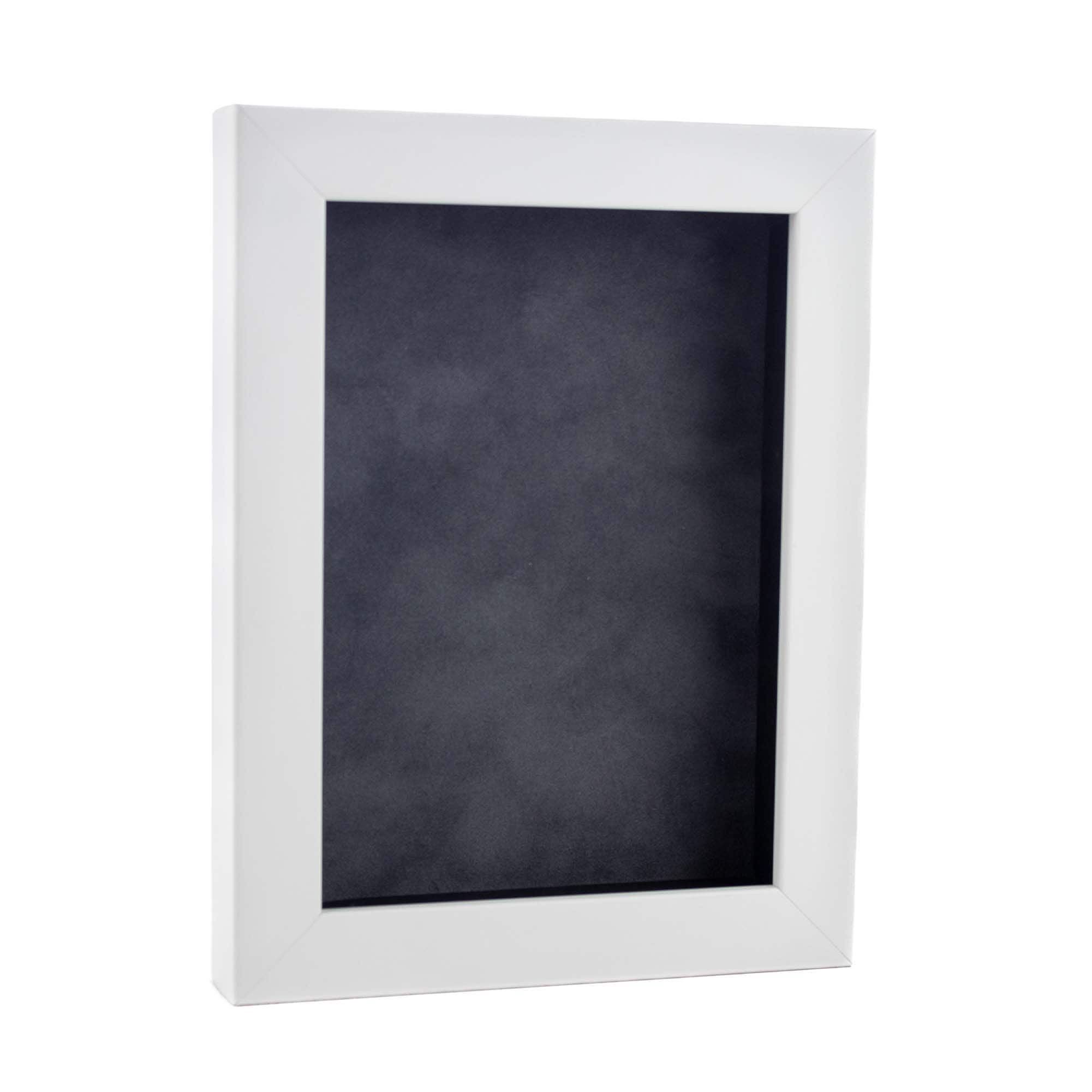 Classic White Wood Shadown Box Frame With Acrylic Front Dark Grey Suede Backing 30 Sizes