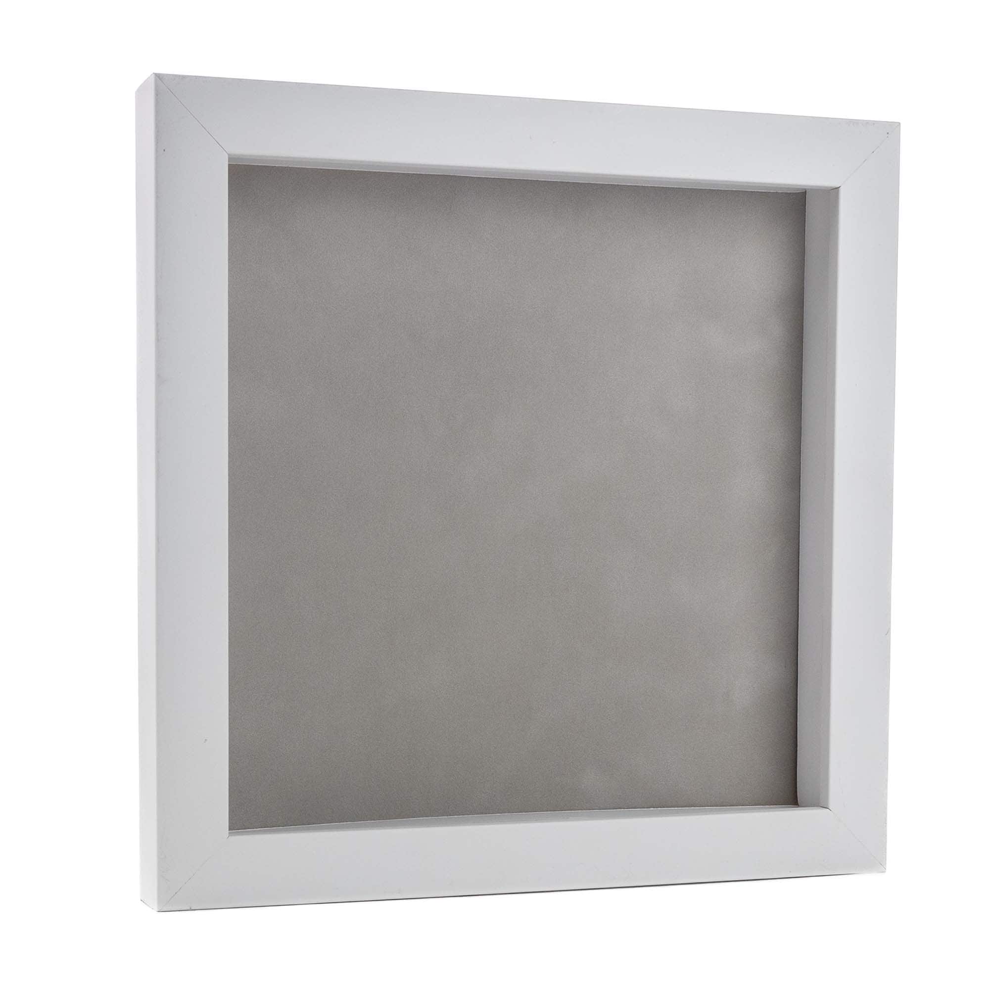 Classic White Wood Shadown Box Frame With Acrylic Front Light Brown Suede Backing 30 Sizes