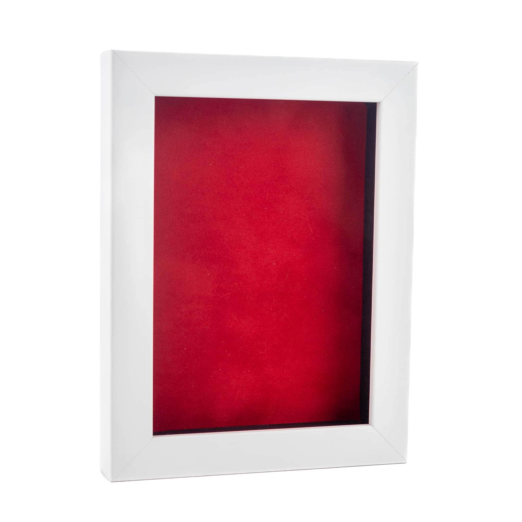 Classic White Wood Shadown Box Frame With Acrylic Front Red Suede Backing 30 Sizes