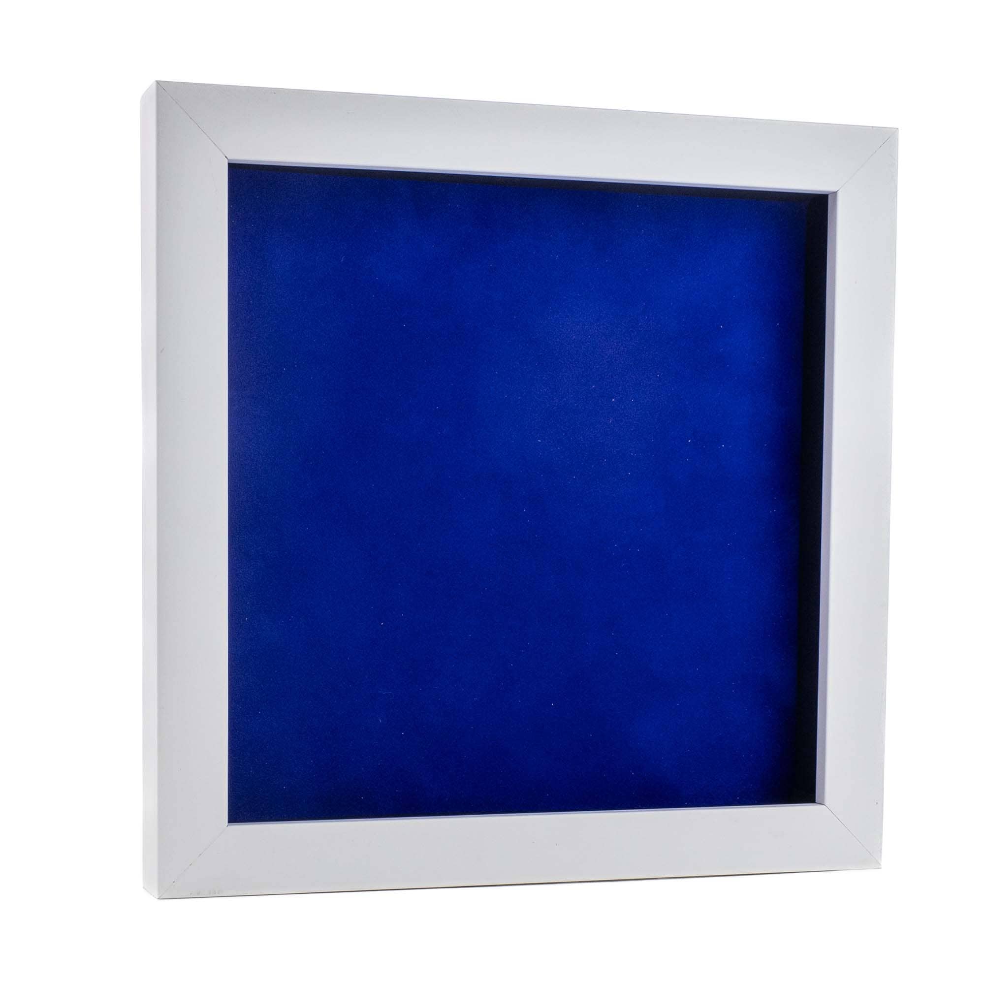 Classic White Wood Shadown Box Frame With Acrylic Front Royal Blue Suede Backing 30 Sizes