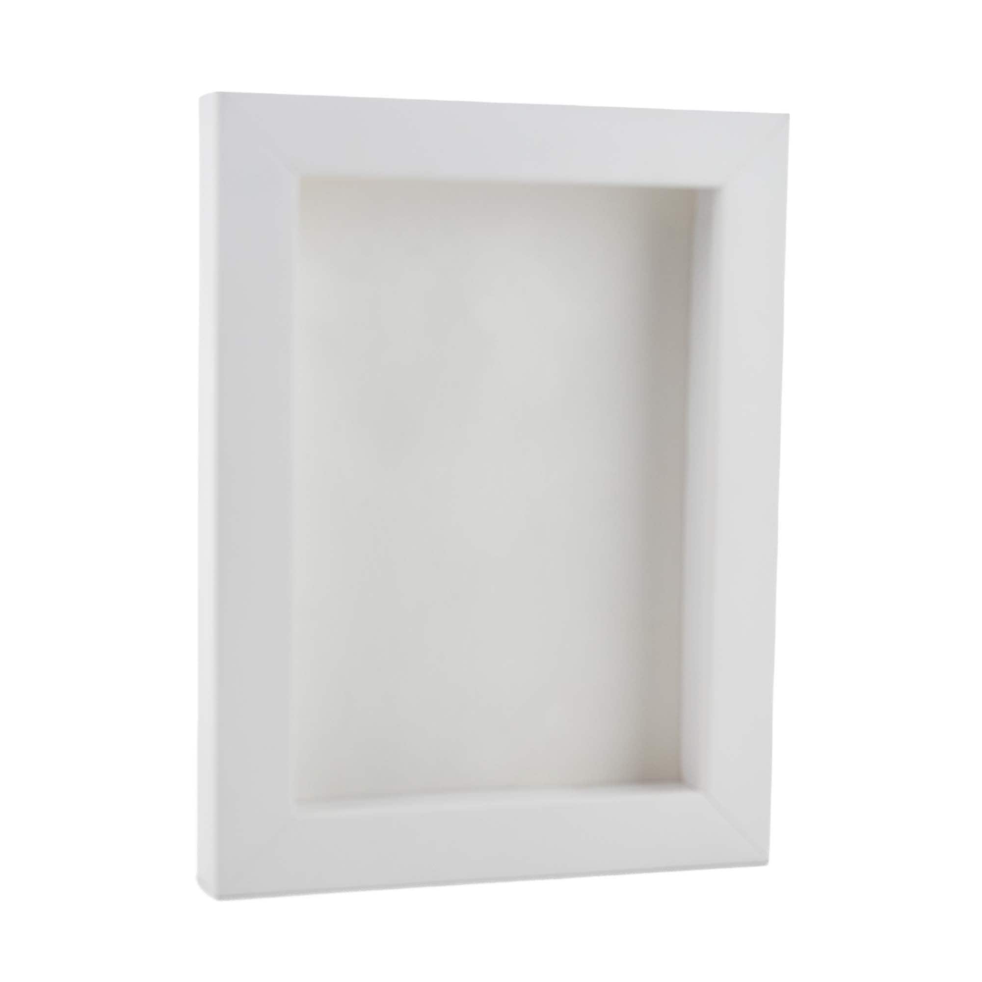 Classic White Wood Shadown Box Frame With Acrylic Front White Suede Backing 30 Sizes