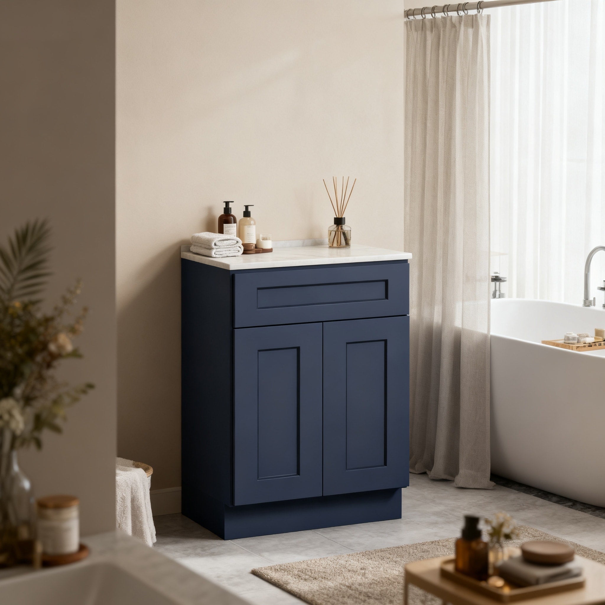 Classic Wooden Storage Base Cabinet With Drawer Adjustable Shelf Soft Close Door Navy Blue By Gdfstudio
