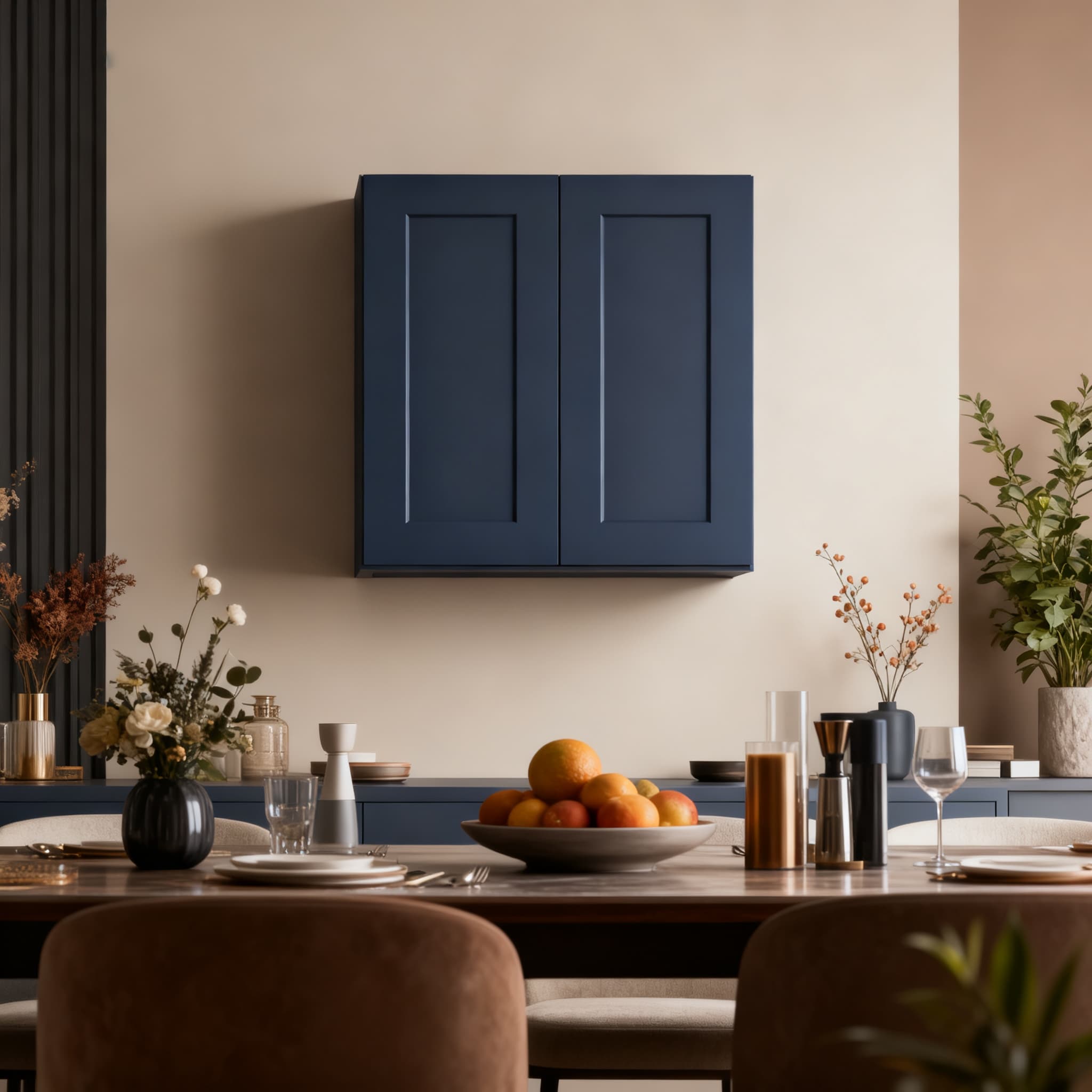 Classic Wooden Storage Wall Cabinet With Adjustable Shelves Soft Close Double Doors Navy Blue By Gdfstudio
