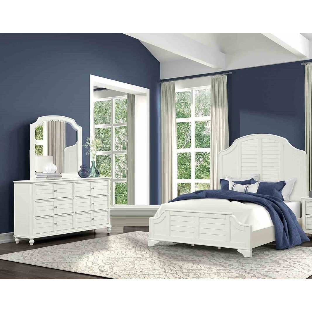 Classiic Antique White Finish Bed Dresser Mirror 3Pc Bedroom Set