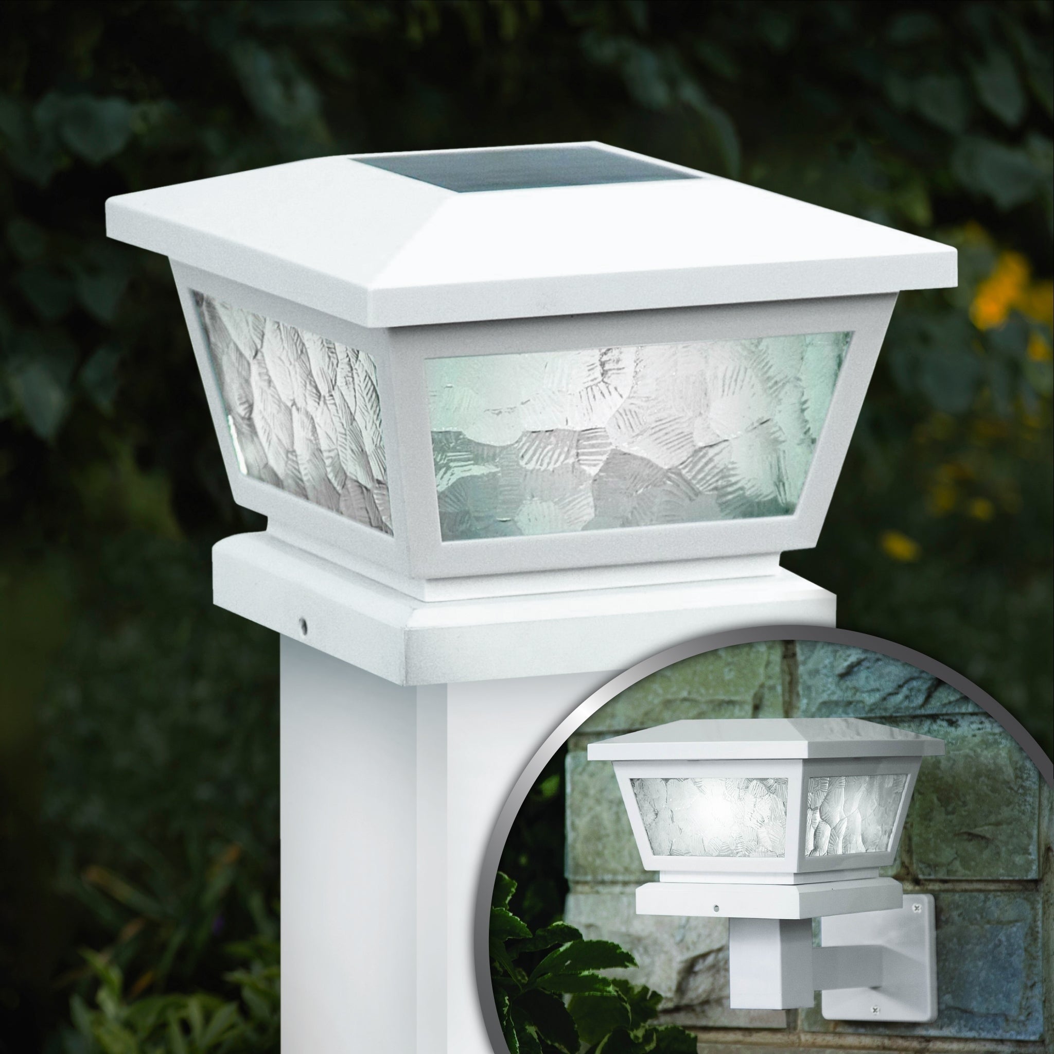 White Fairmont Solar Post Cap Set Of 2