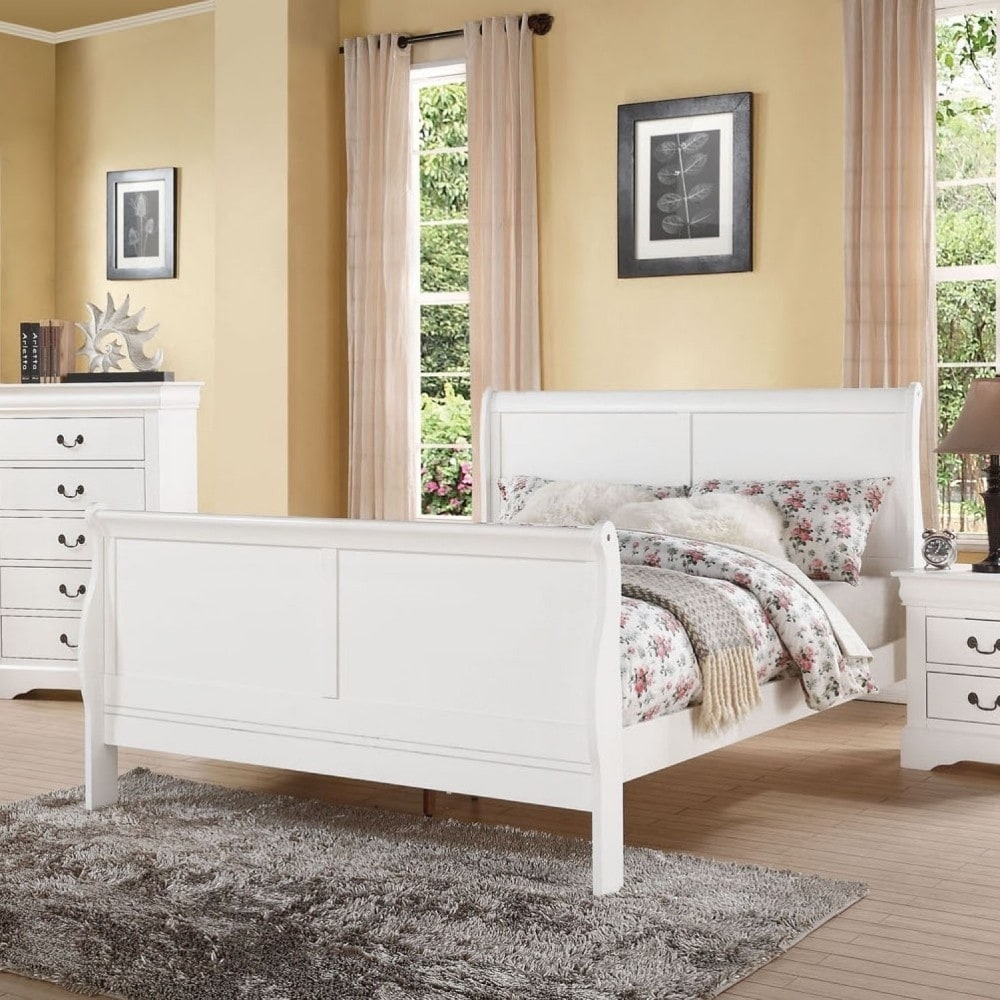 Classy Transitional Style Queen Size Sleigh Bed White