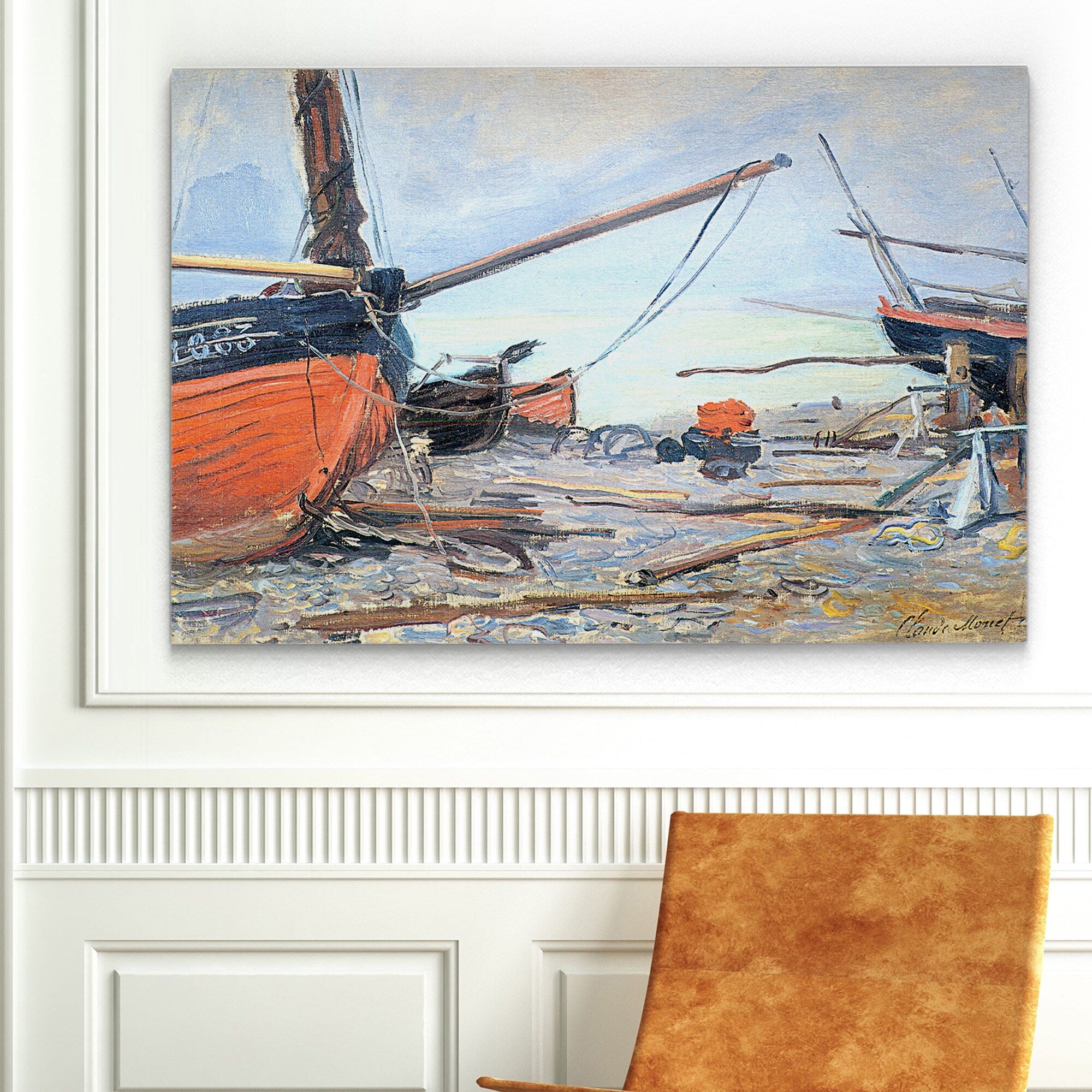 Claude Monet Boat On The Beach Canvas Wall Art