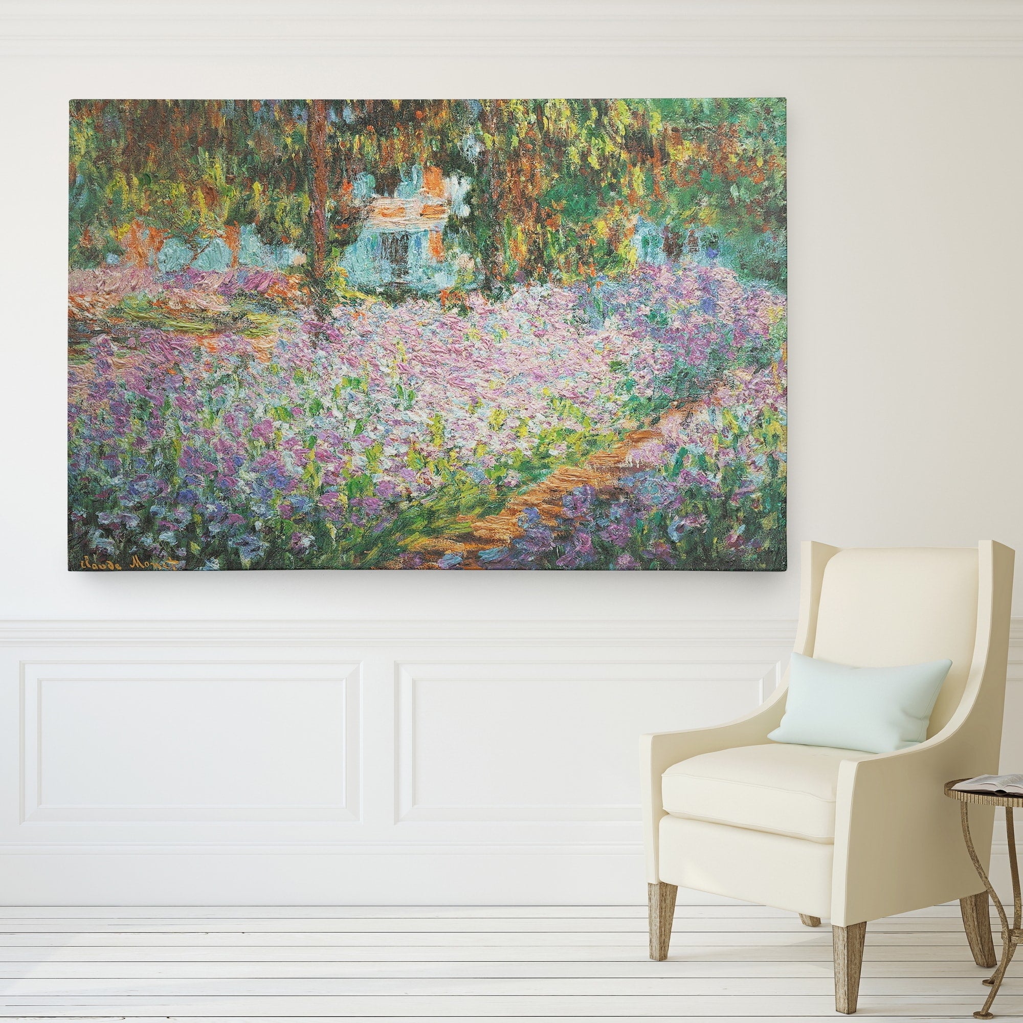Claude Monet Irises In Garden Wrapped Canvas Art